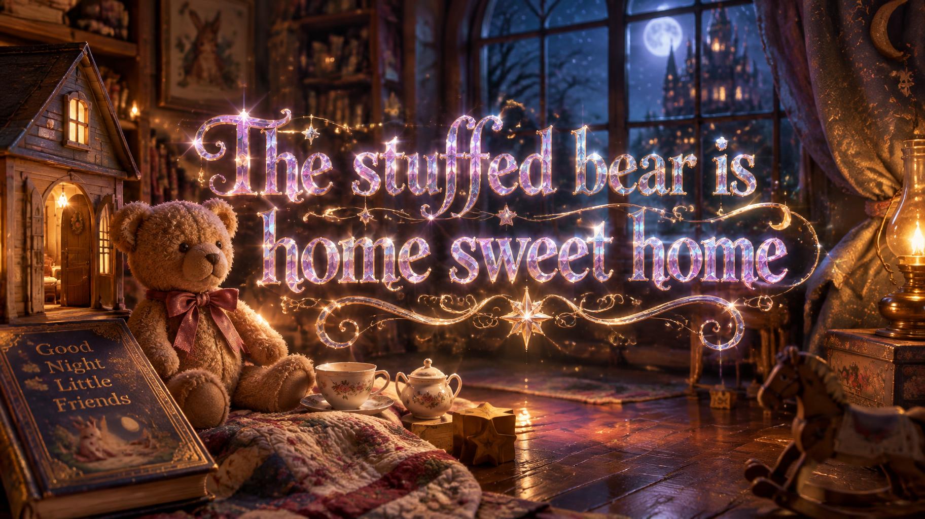 The stuffed bear is home sweet home