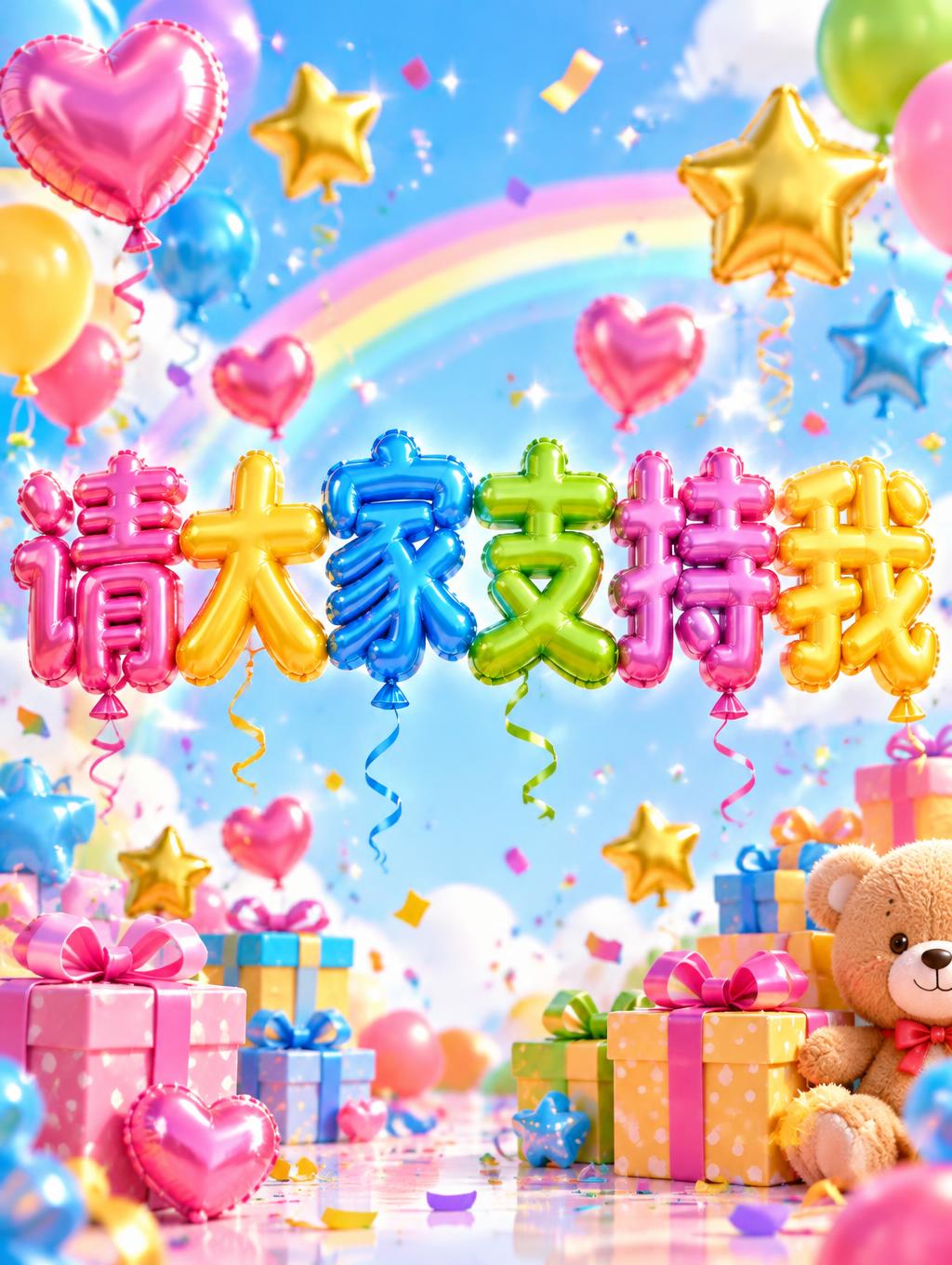 "请大家支持我" — Kids Gift text effect