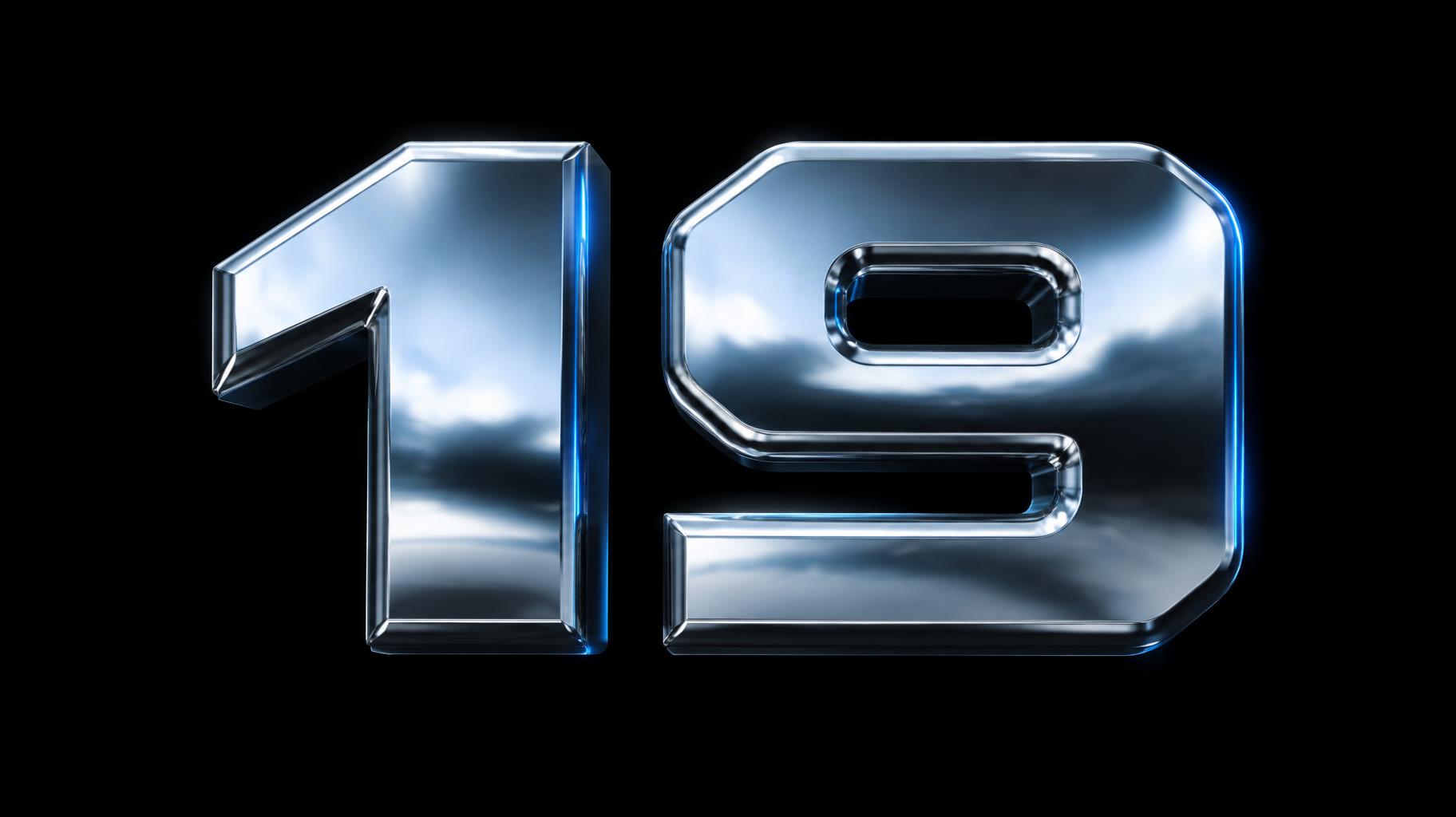 "19" — Chrome Metal 3d | AI Text Effect Generator