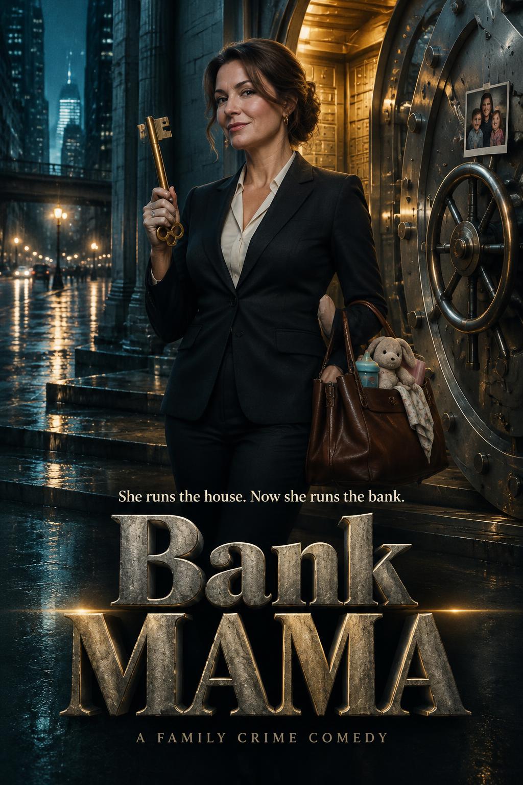 "Bank MAMA
She runs the house. Now she runs the bank.
A FAMILY CRIME COMEDY" — Cinematic Netflix | AI Text Effect Generator