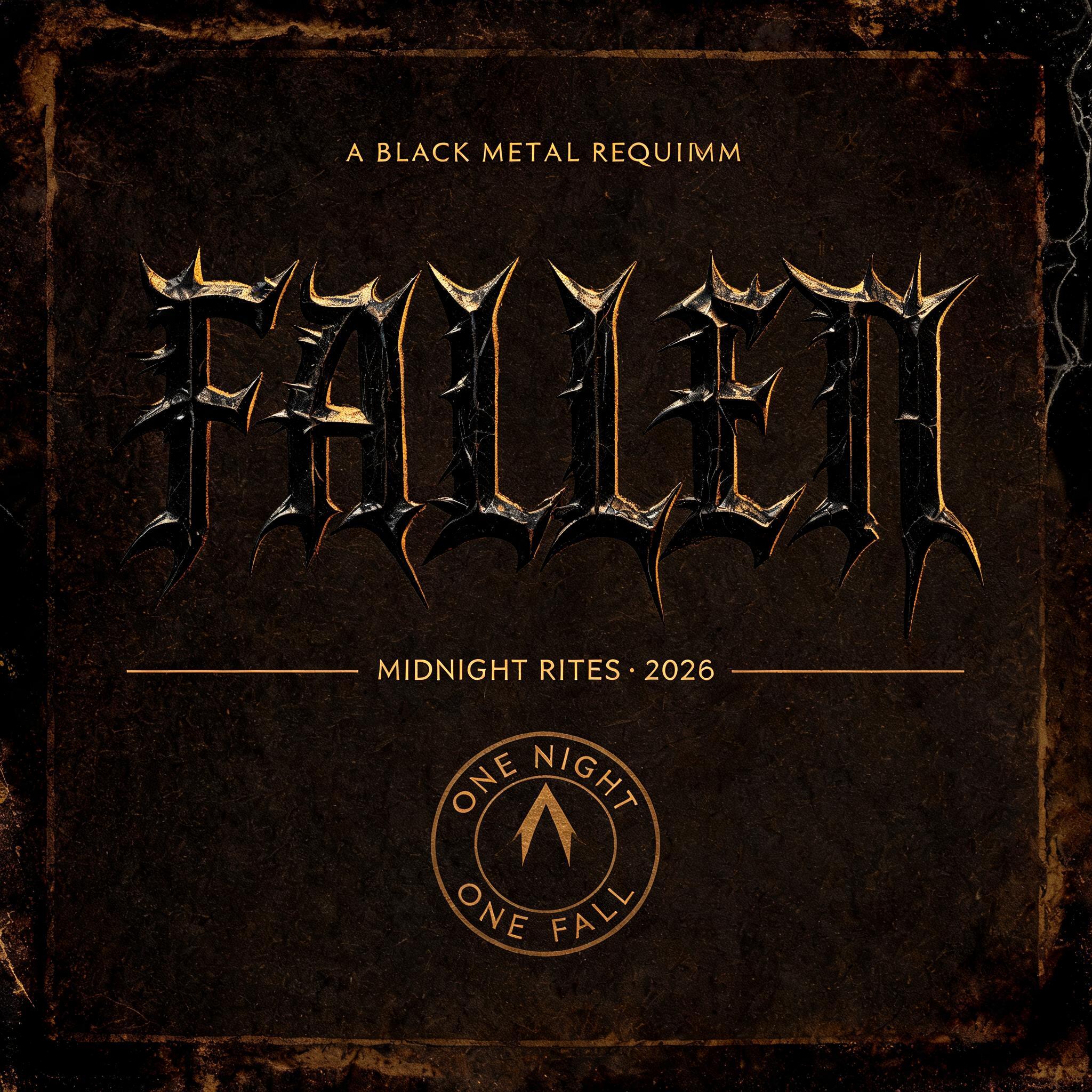 "Fallen
A BLACK METAL REQUIEM
MIDNIGHT RITES · 2026
ONE NIGHT / ONE FALL" — Gothic Font | AI Text Effect Generator