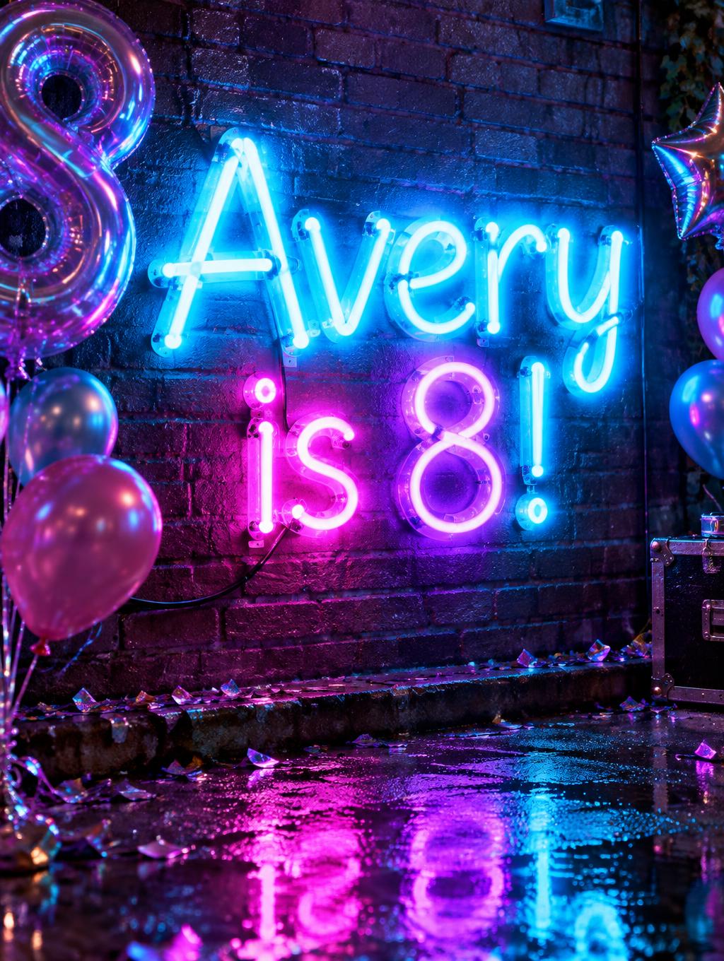 "Avery is 8!" — Neon Glow | AI Text Effect Generator
