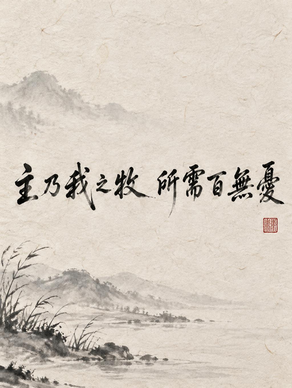 "主乃我之牧 所需百無憂" — Brush Chinese Ink | AI Text Effect Generator