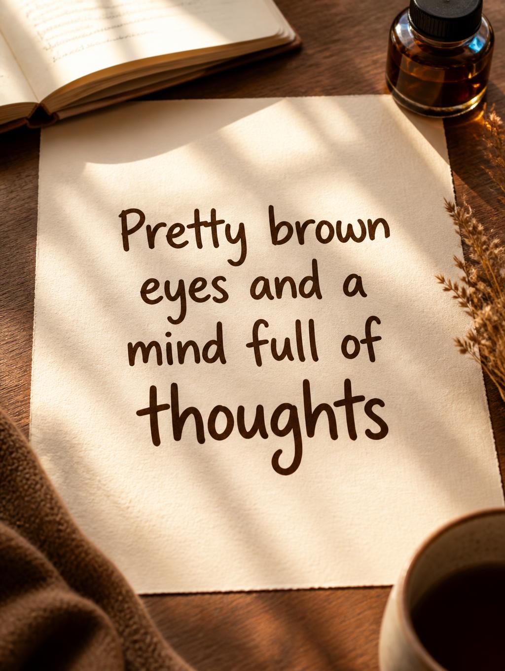 "Pretty brown eyes and a mind full of thoughts" —  | AI Text Effect Generator
