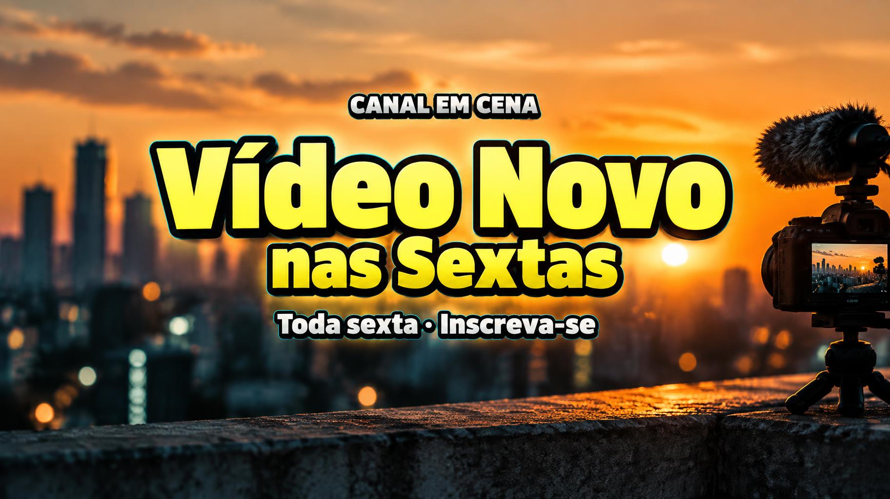 "Vídeo Novo
nas Sextas
CANAL EM CENA
Toda sexta · Inscreva-se" — Cinematic Youtube Creator | AI Text Effect Generator
