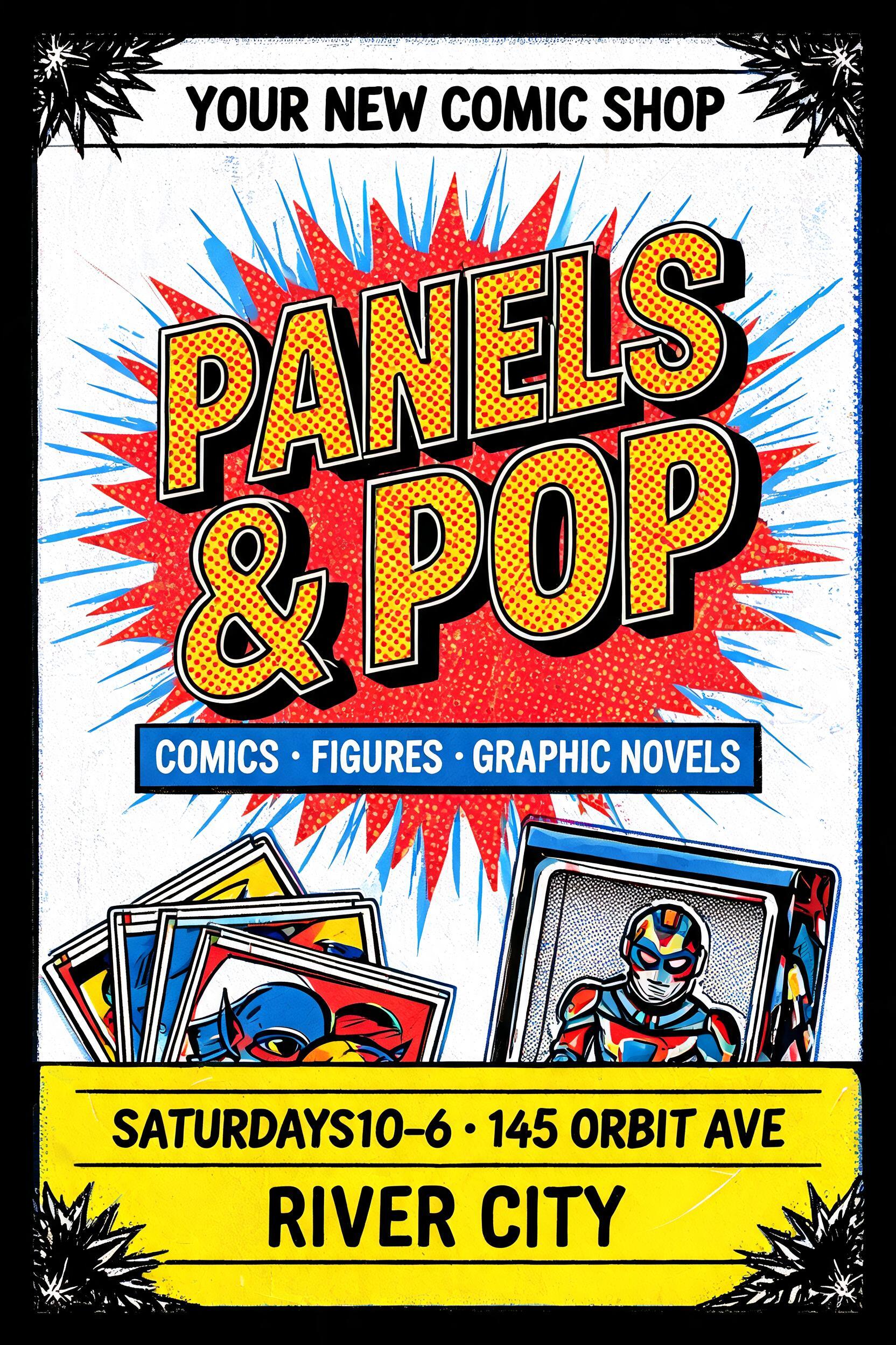 "Make a poster for the comic shop Panels & Pop" — Comic Book text effect