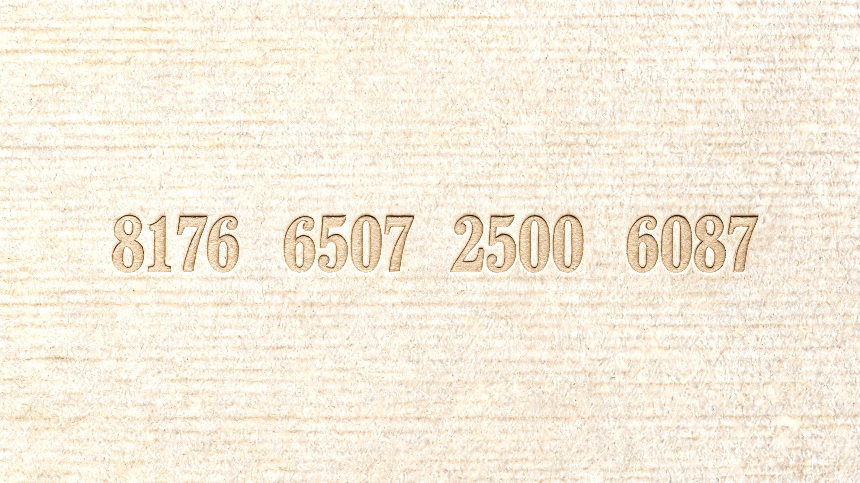 "8176 6507 2500 6087" — Emboss | AI Text Effect Generator