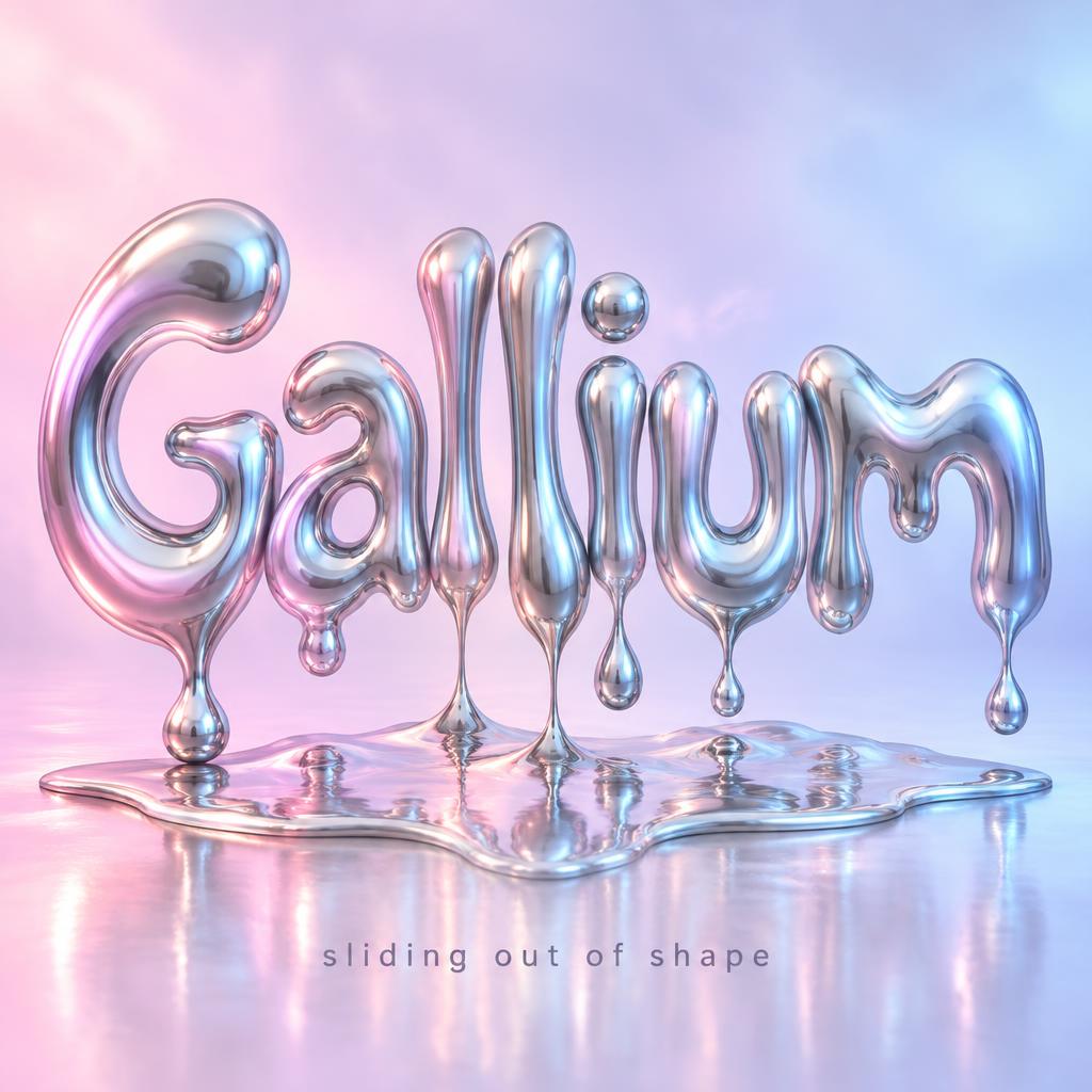 "Gallium
sliding out of shape" — Y2k Liquid text effect