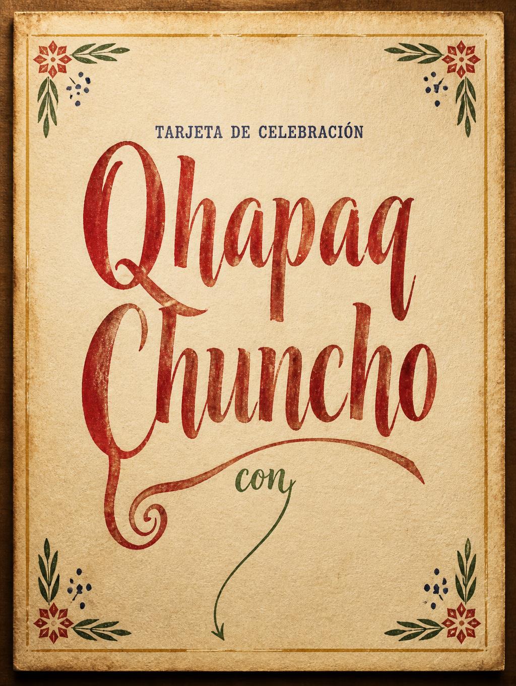 "Qhapaq Chuncho
TARJETA DE CELEBRACIÓN
con" — Vintage | AI Text Effect Generator
