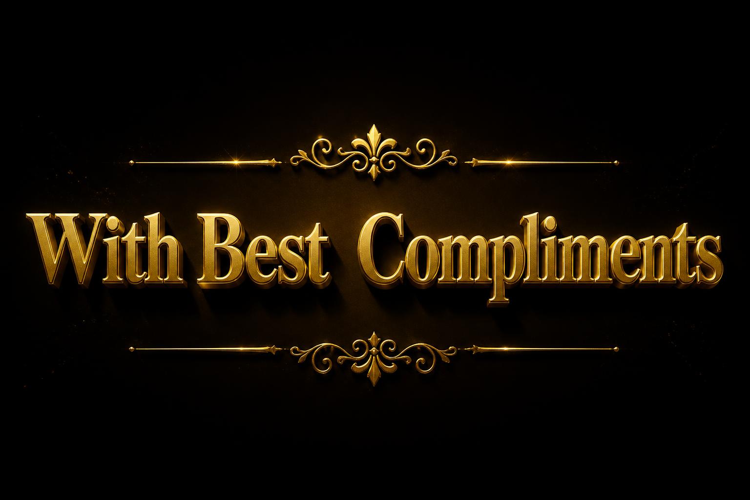 "With Best  Compliments" — 3d bold gold text effect