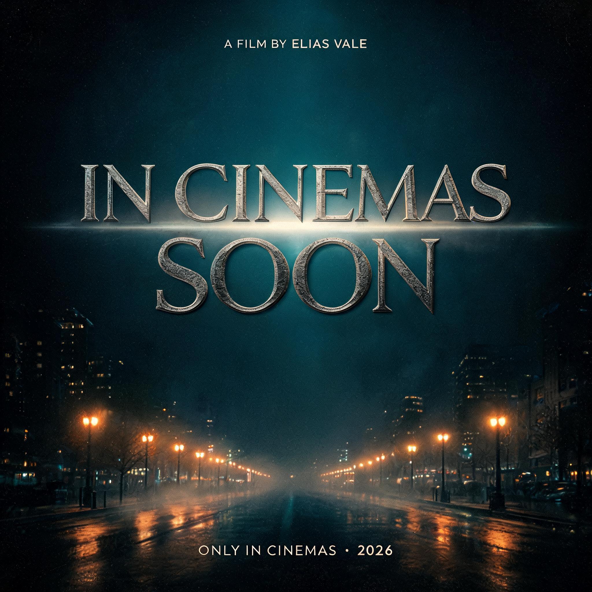 "IN CINEMAS
SOON
A FILM BY ELIAS VALE
ONLY IN CINEMAS · 2026" — Cinematic | AI Text Effect Generator