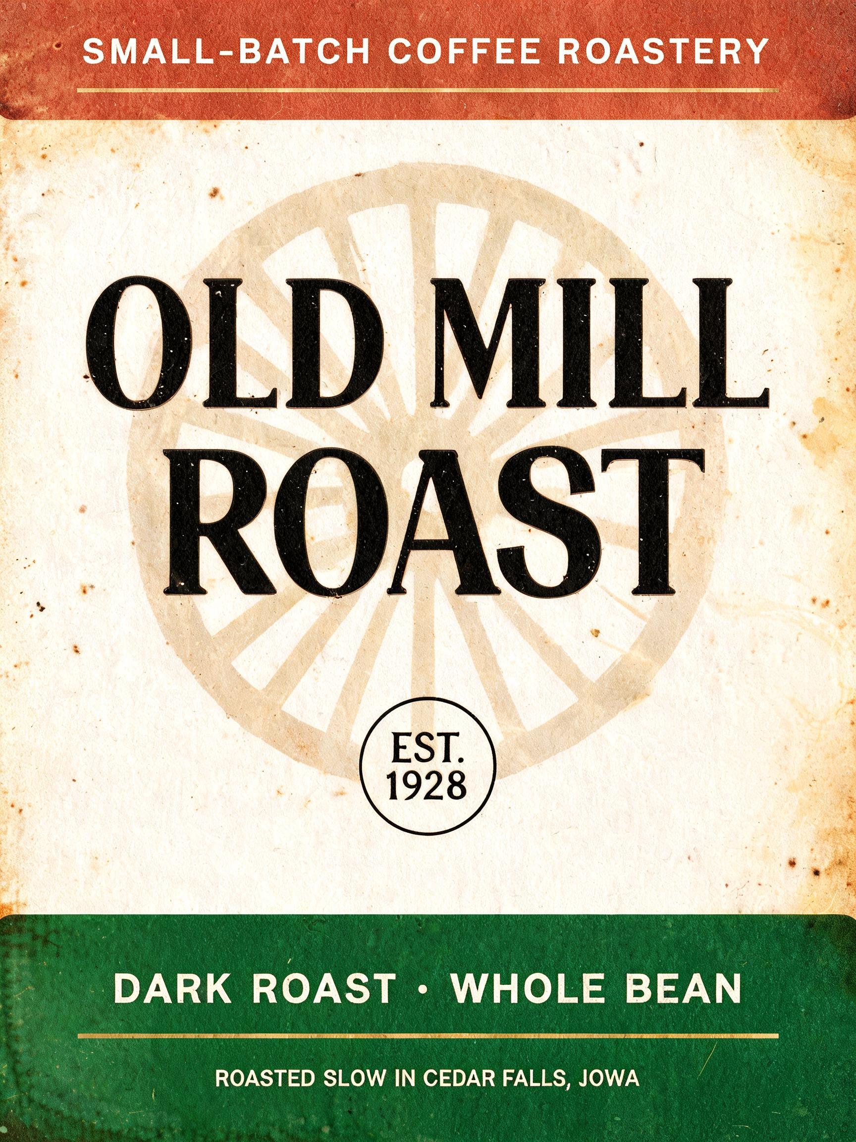 "I need aged lettering for my coffee roastery Old Mill Roast" — Vintage | AI Text Effect Generator