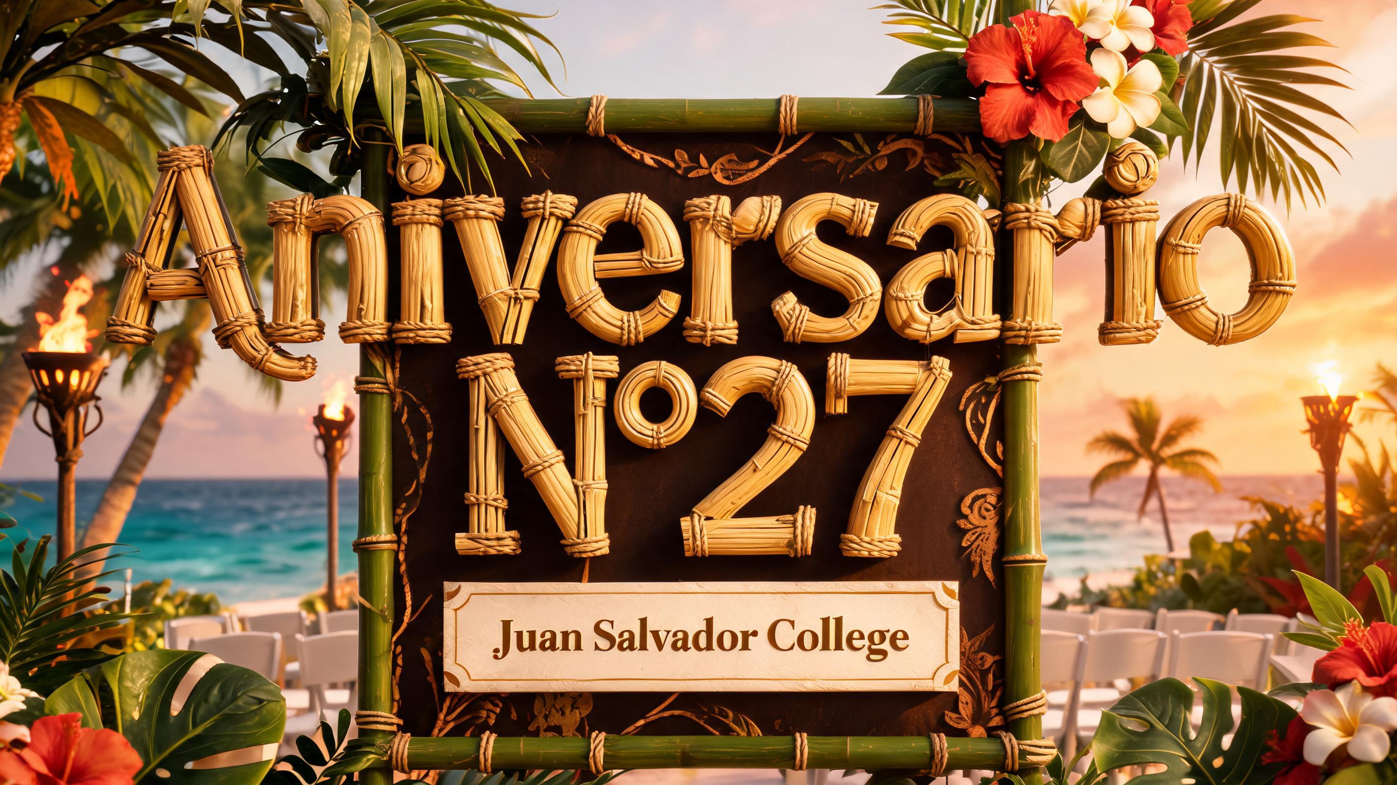 "Aniversario N°27 
Juan Salvador College" — Hawaiian | AI Text Effect Generator