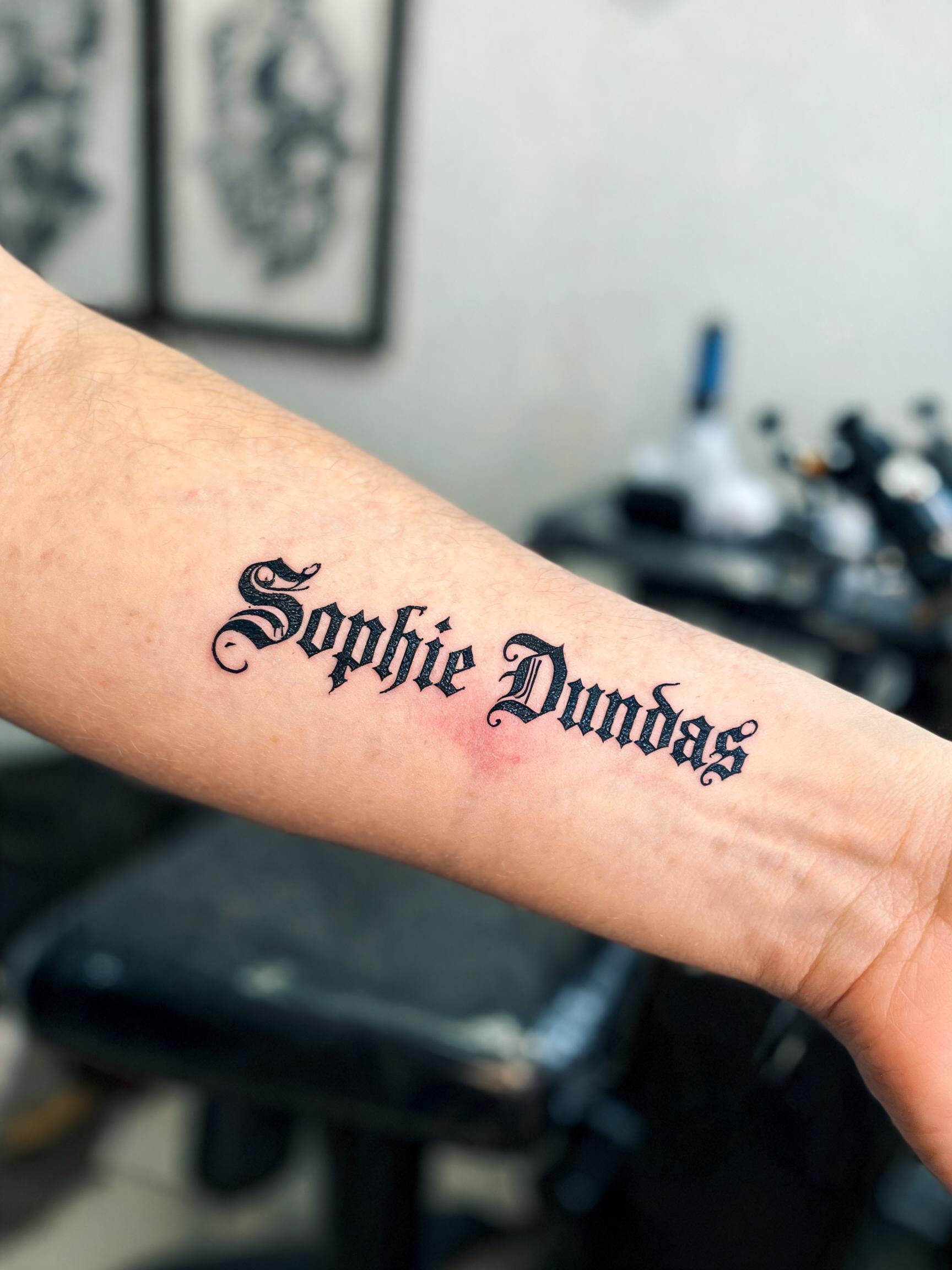"Sophie Dundas" — Tattoo | AI Text Effect Generator