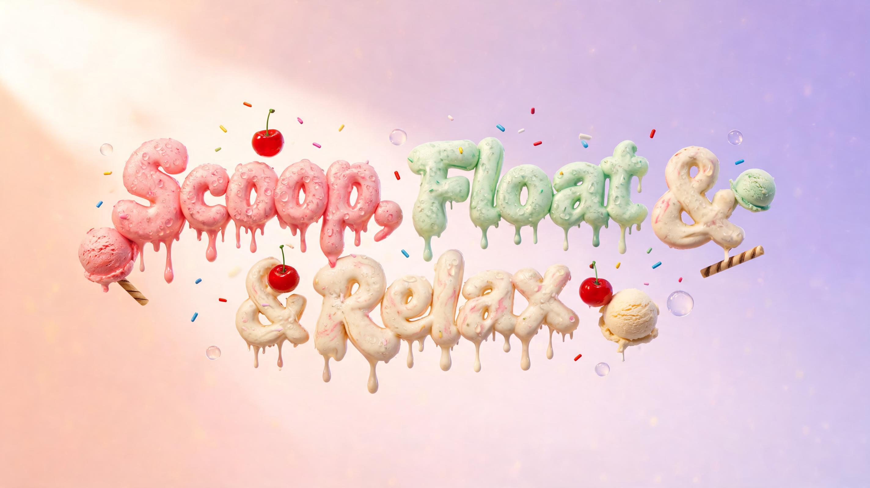 "Scoop, Float & Relax" — Drip Font Ice text effect