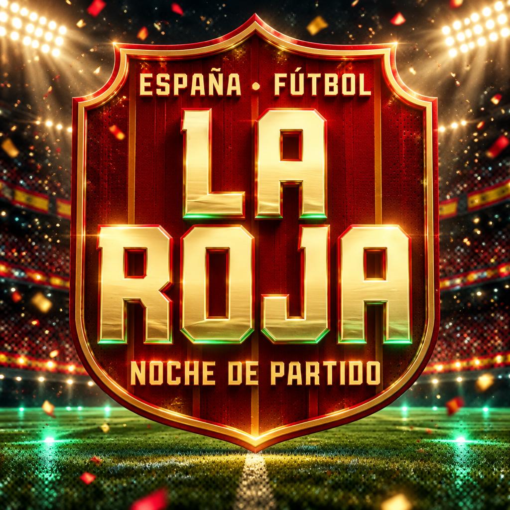 "LA ROJA
ESPAÑA · FÚTBOL
NOCHE DE PARTIDO" — Sports Football | AI Text Effect Generator