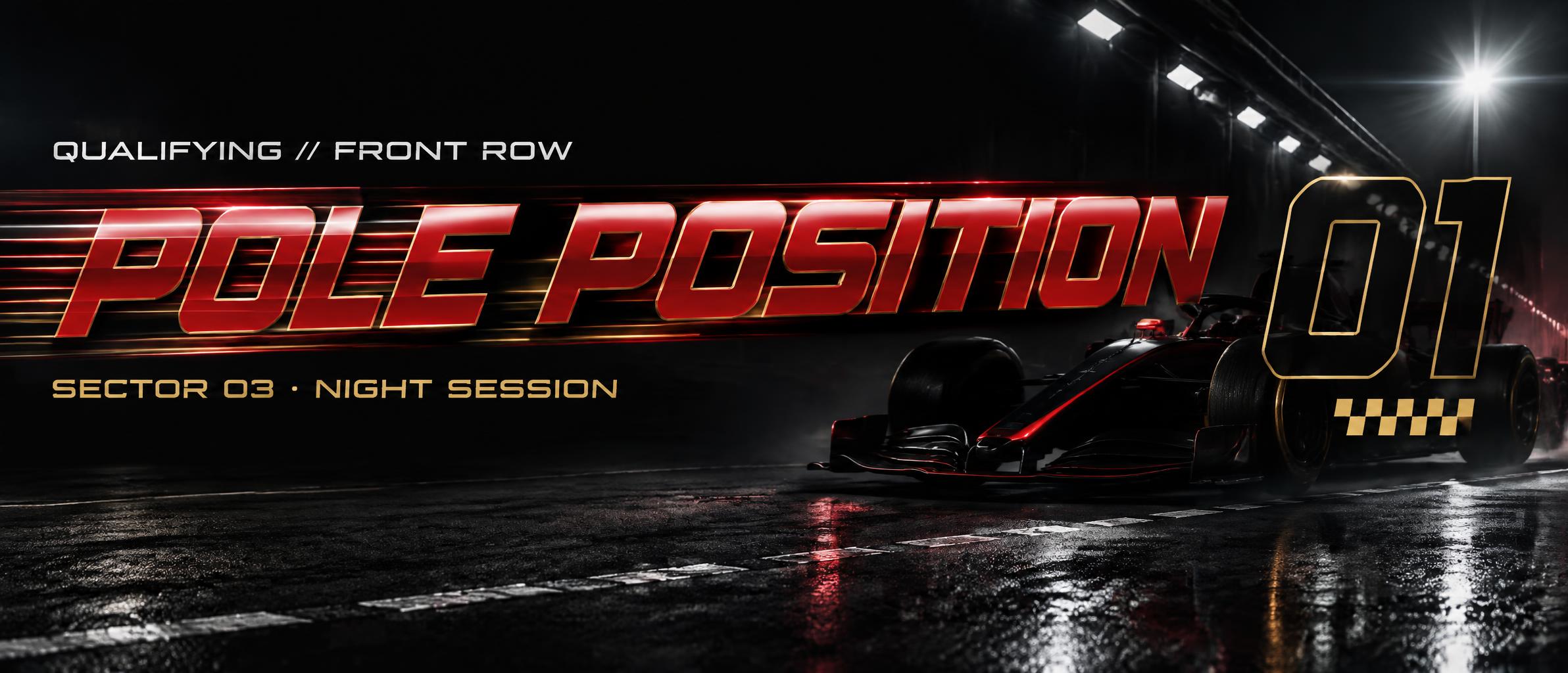 "POLE POSITION
QUALIFYING // FRONT ROW
SECTOR 03 · NIGHT SESSION
01" — Racing | AI Text Effect Generator