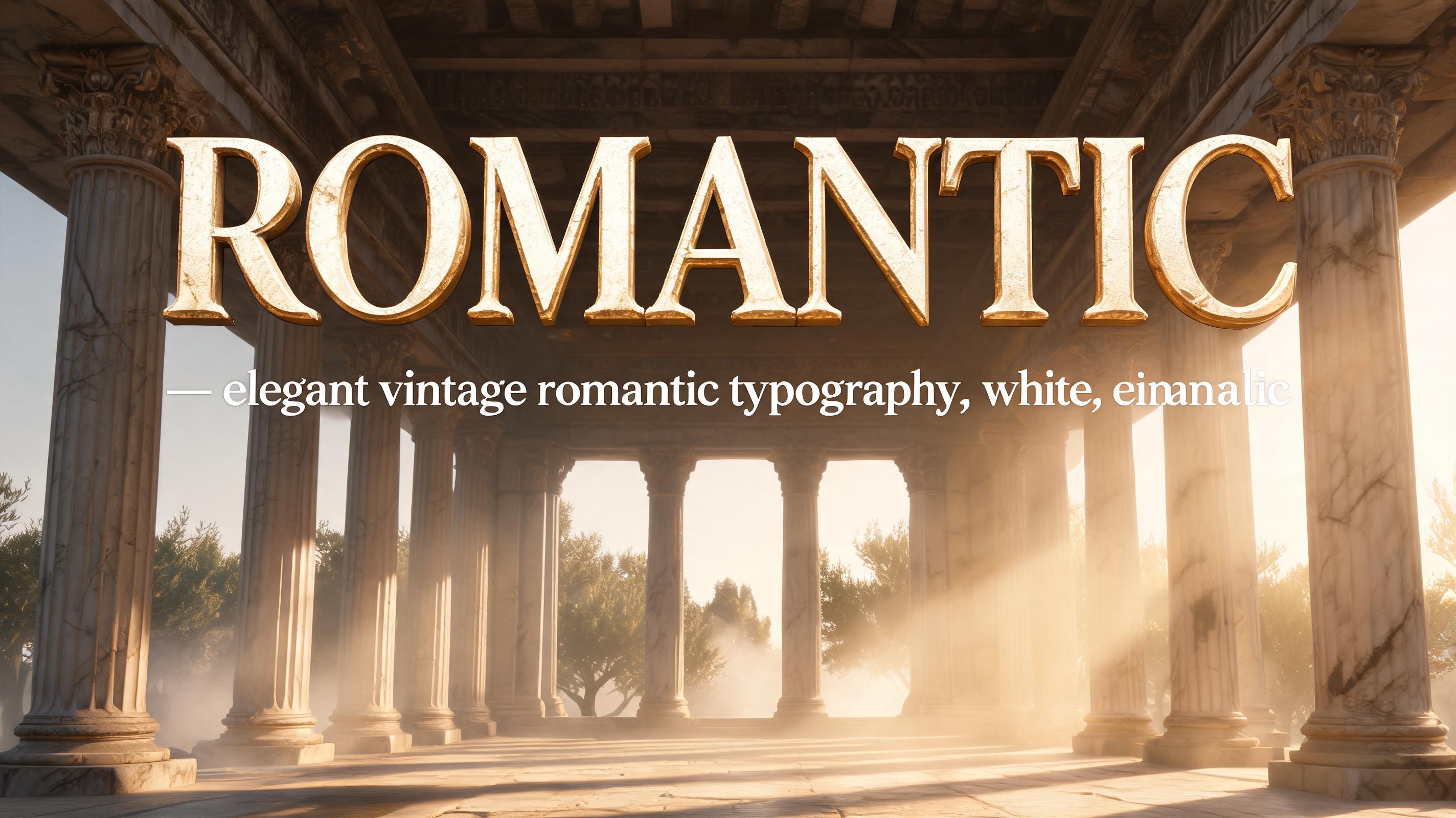 "ROMANTIC — elegant vintage romantic typography, white text, cinematic style, transparent background" — Cinematic | AI Text Effect Generator