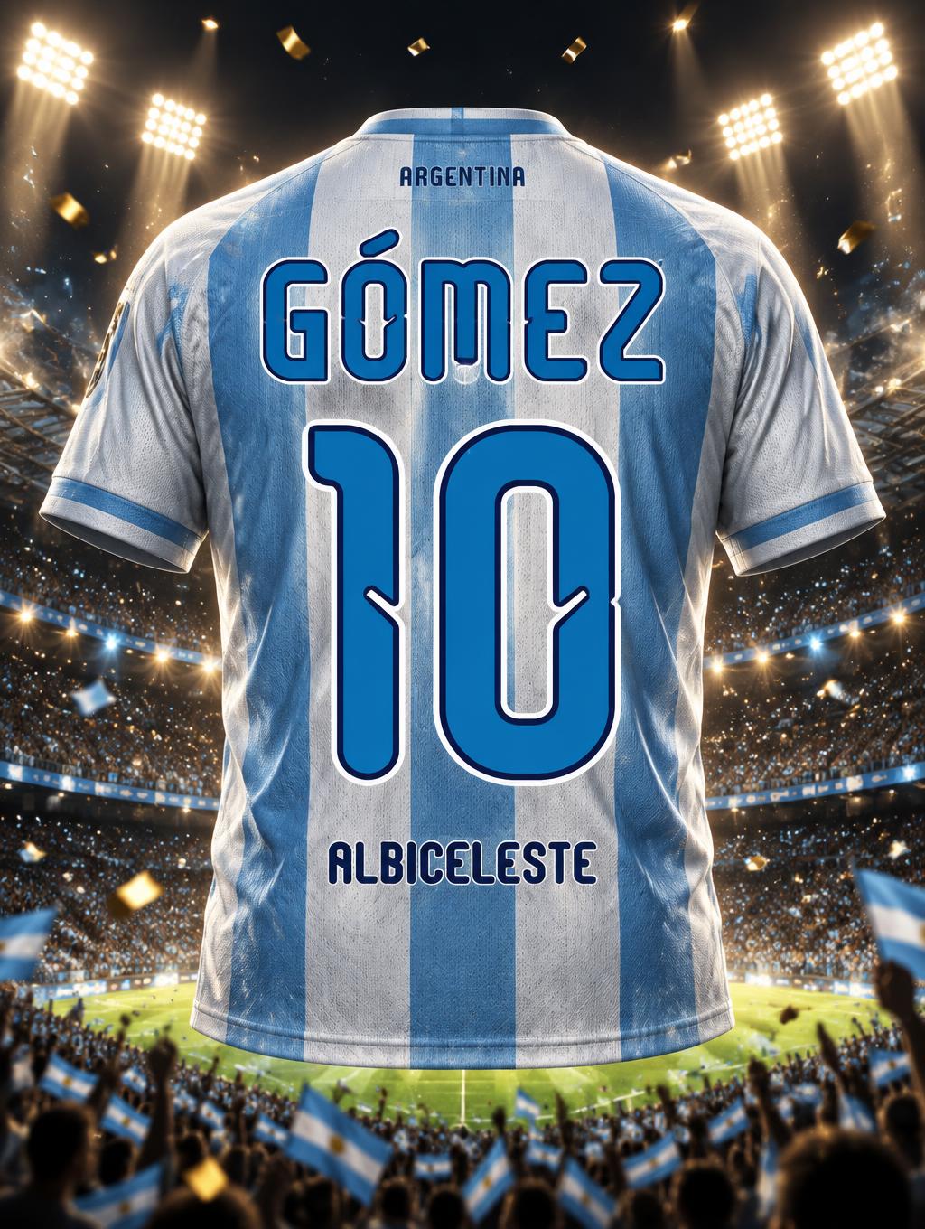 "GÓMEZ 10
ARGENTINA
ALBICELESTE" — Sports Football | AI Text Effect Generator