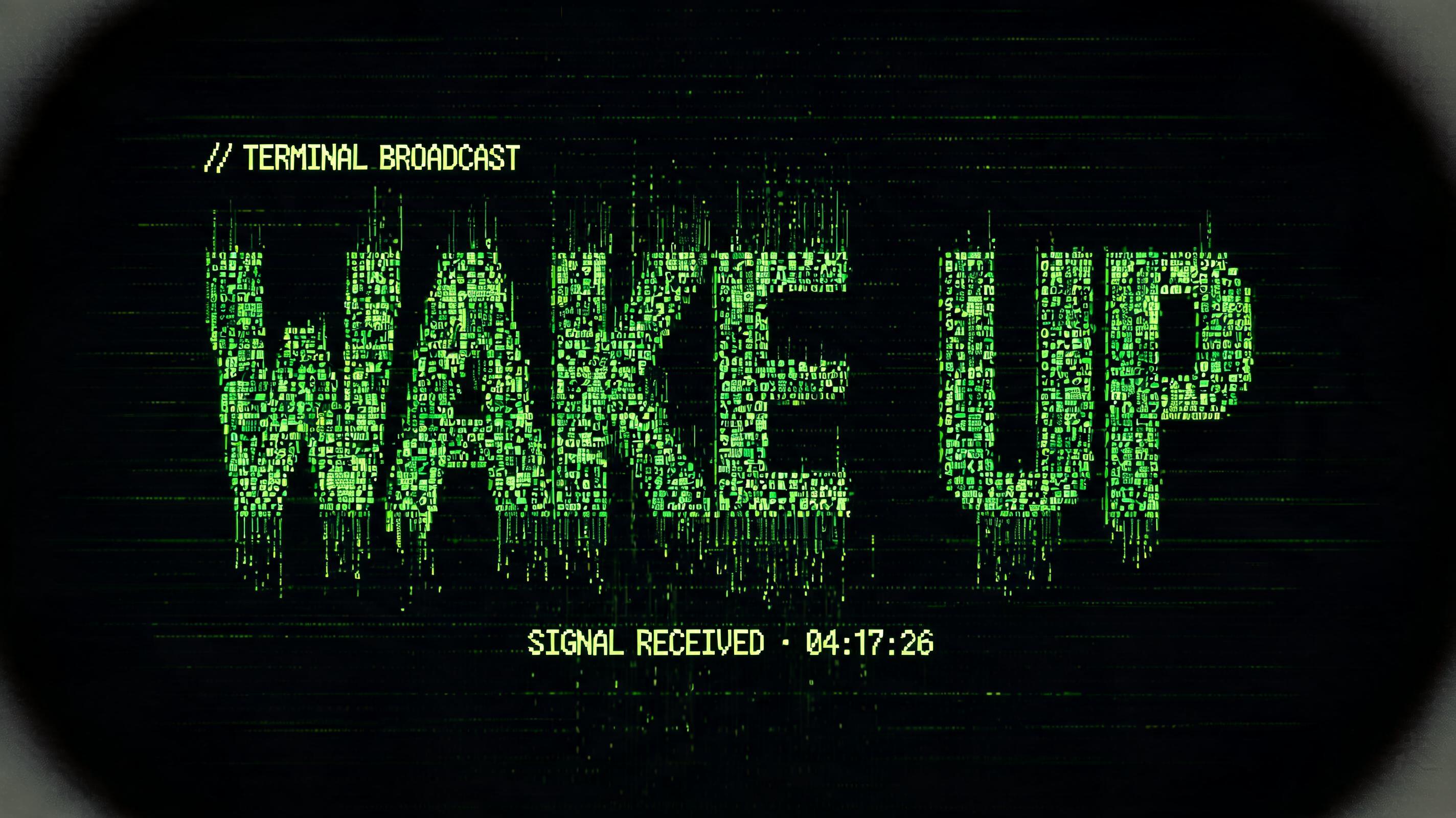 "Make me a digital rain title that says WAKE UP in cascading green code" — Cyberpunk Data Stream text effect