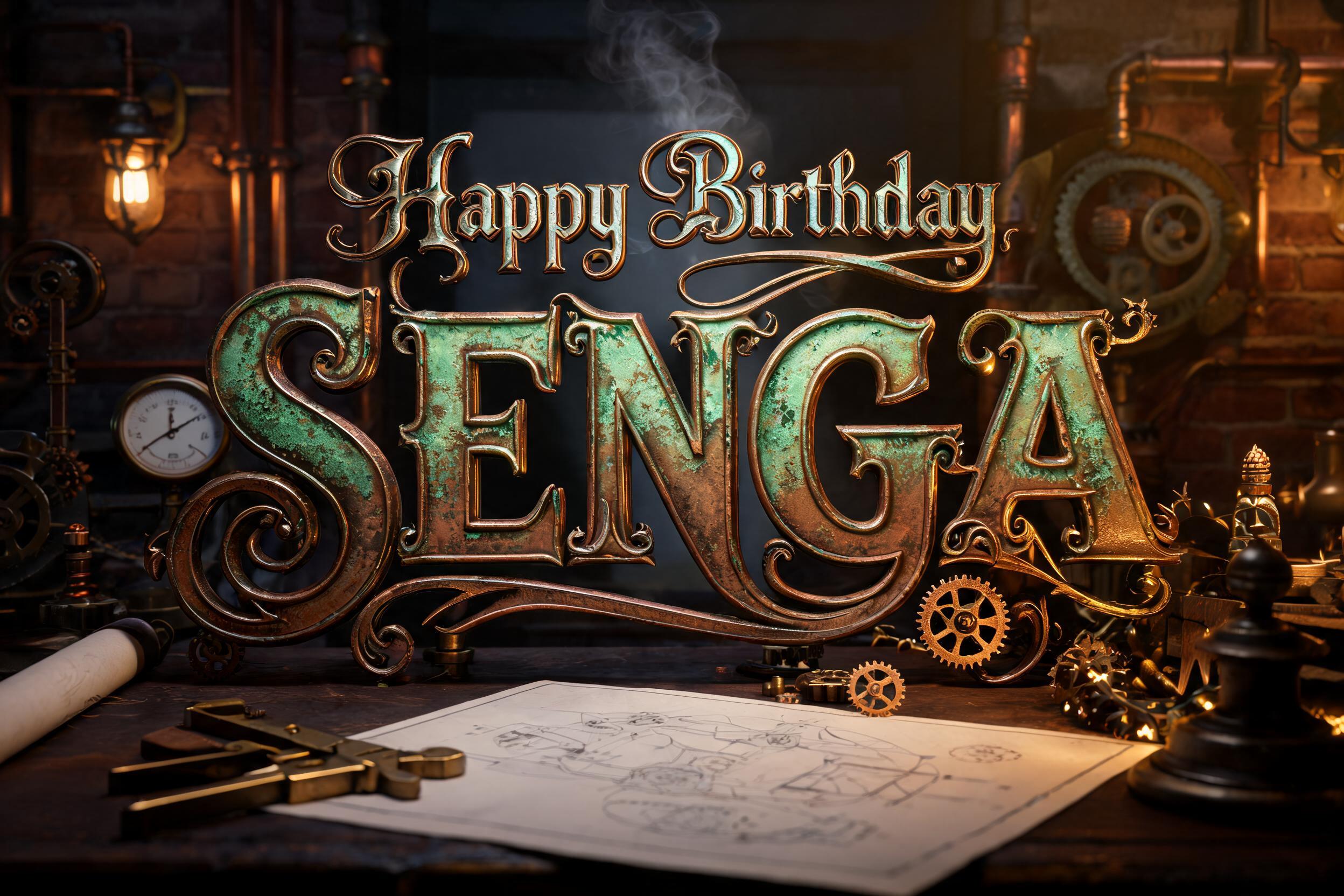 "Happy Birthday Senga" — Steampunk | AI Text Effect Generator