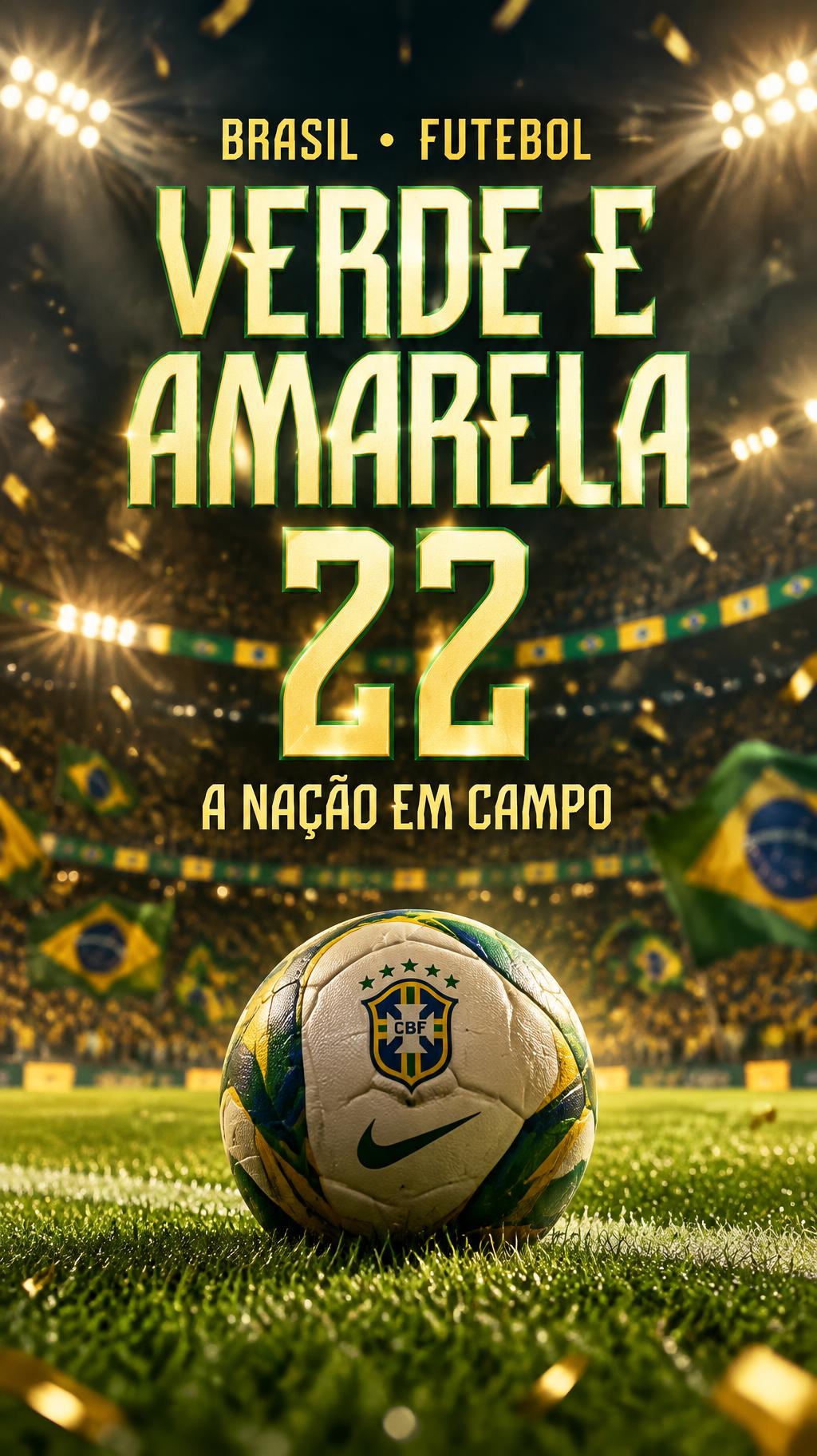"VERDE E AMARELA
22
BRASIL • FUTEBOL
A NAÇÃO EM CAMPO" — Sports Football | AI Text Effect Generator
