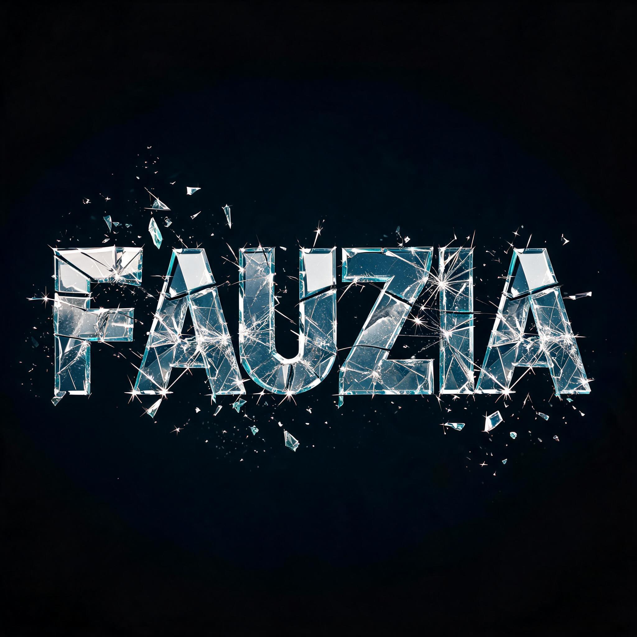 "Fauzia
" — Glass Broken | AI Text Effect Generator