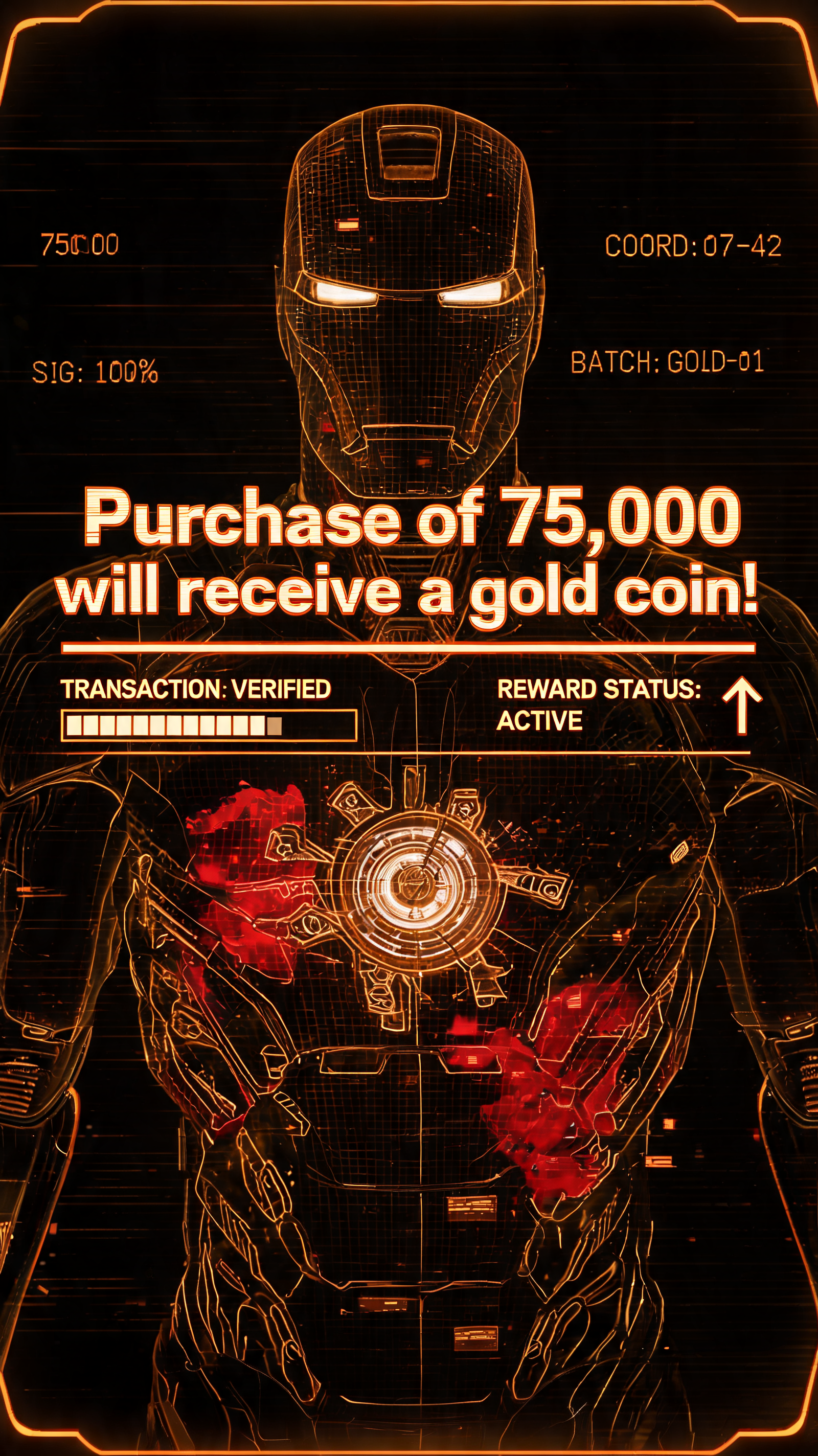 "Purchase of 75,000 will receive a gold coin!" — Cyberpunk Tech Hud text effect