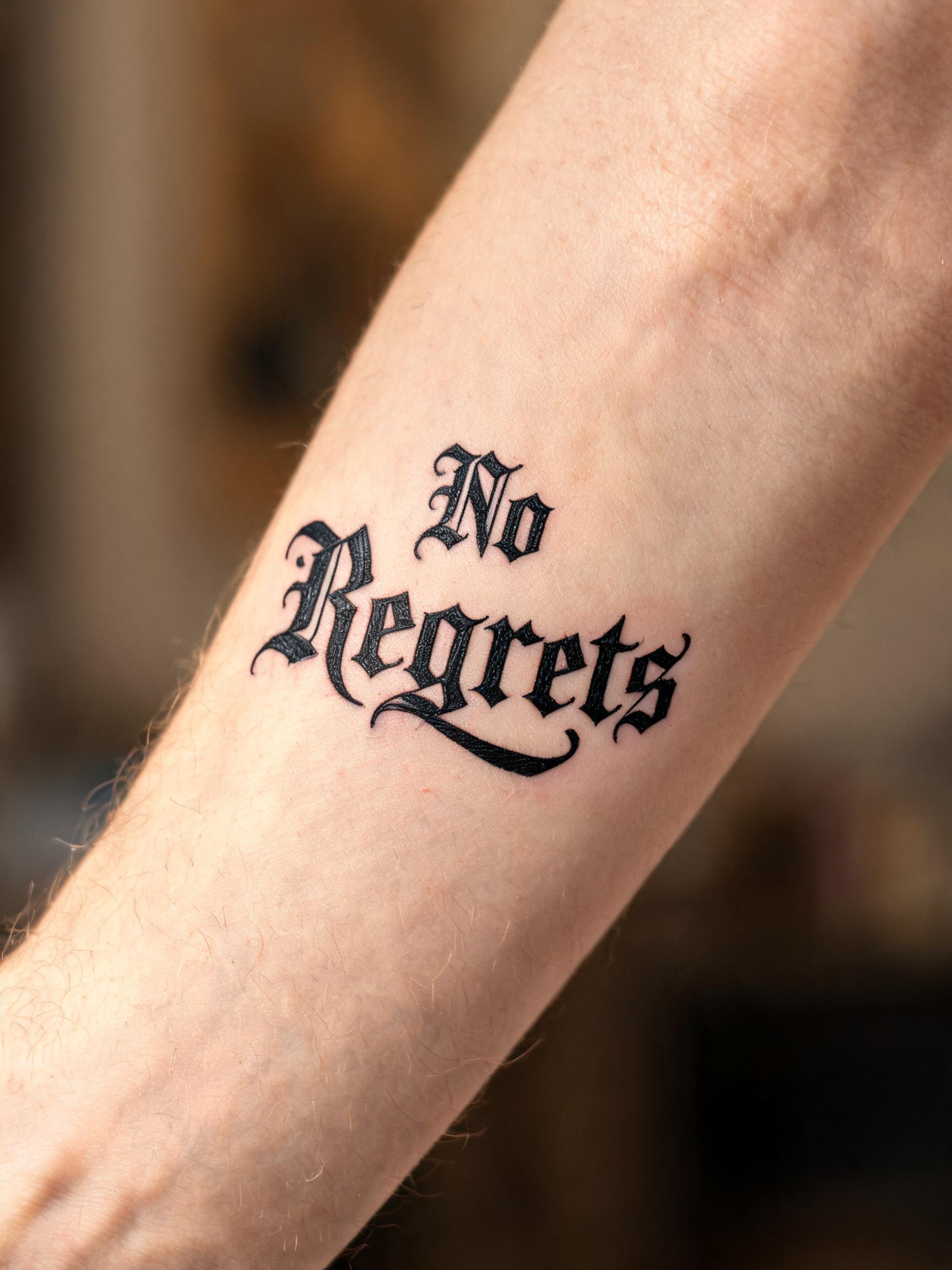 "No Regrets" — Tattoo text effect