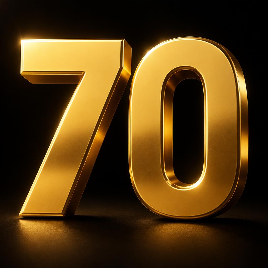 "70" — 3d Bold Gold | AI Text Effect Generator