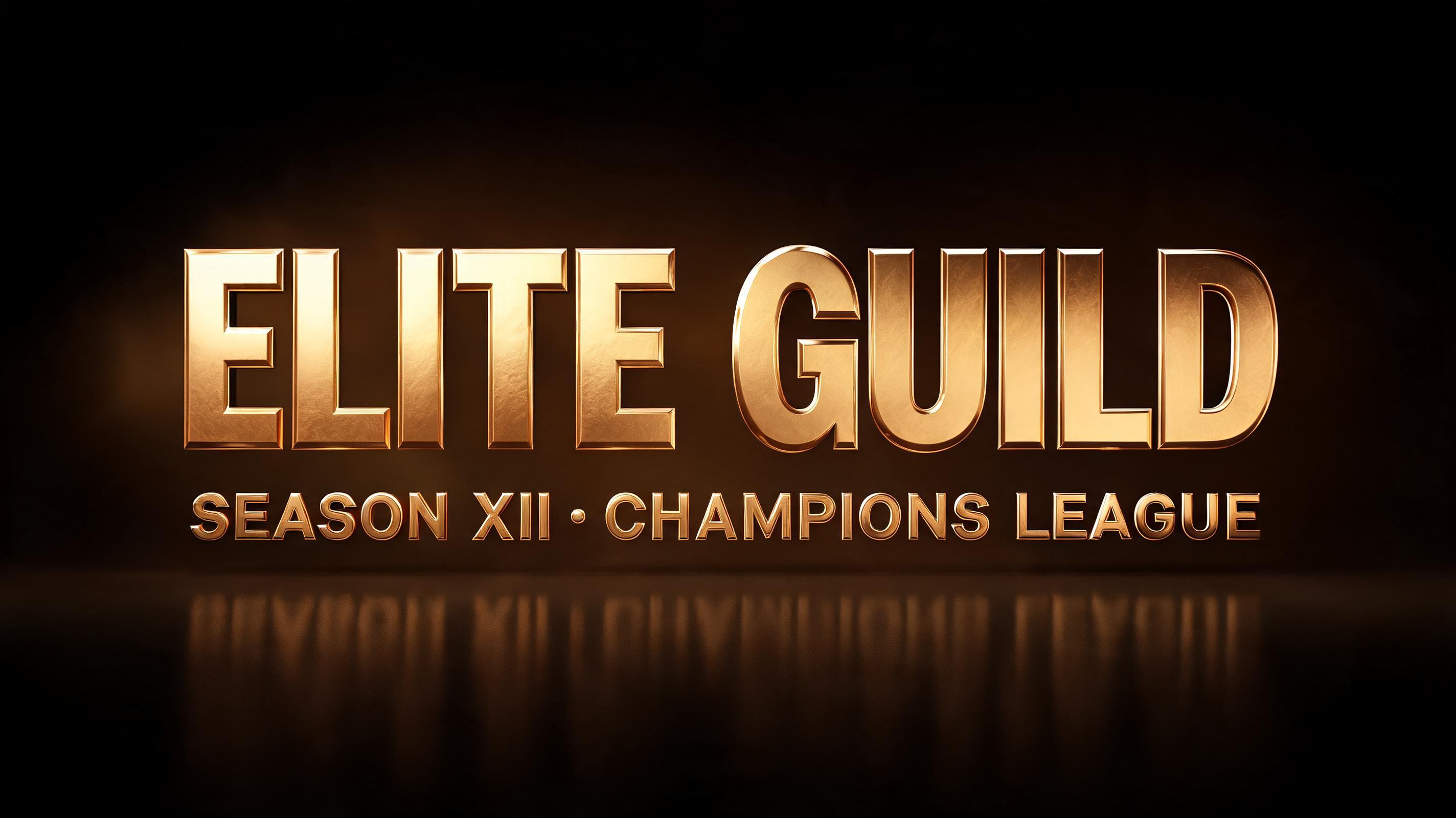 "ELITE GUILD
SEASON XII · CHAMPIONS LEAGUE" — 3d Bold Gold | AI Text Effect Generator