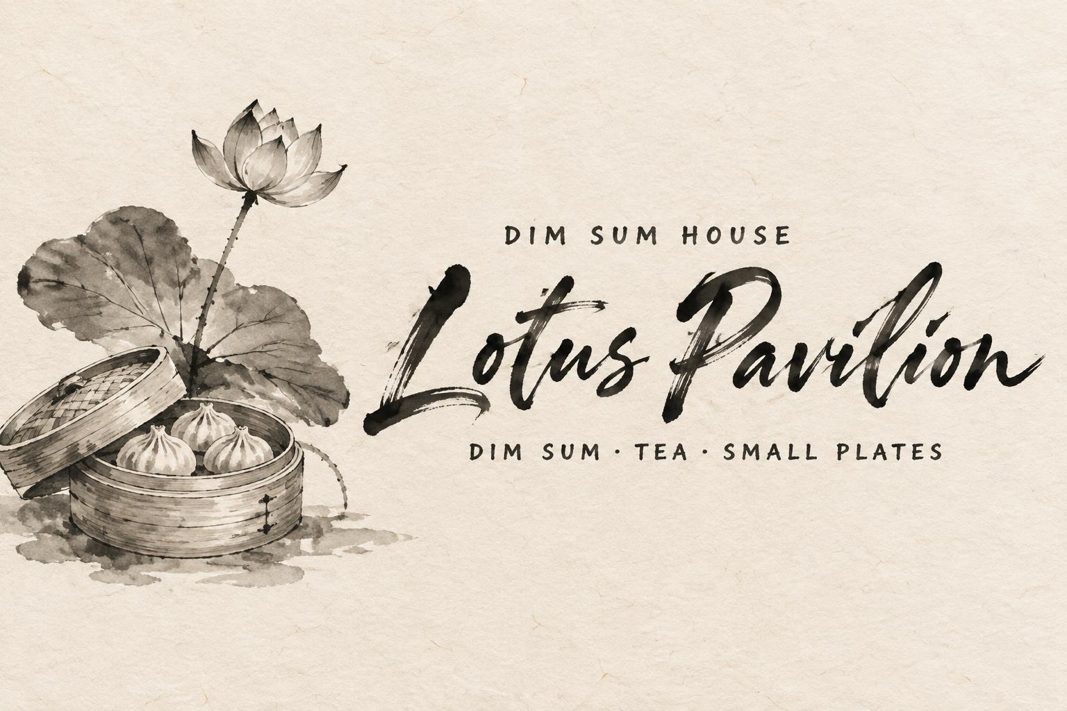 "Lotus Pavilion
DIM SUM HOUSE
DIM SUM · TEA · SMALL PLATES" — Brush Chinese Ink | AI Text Effect Generator