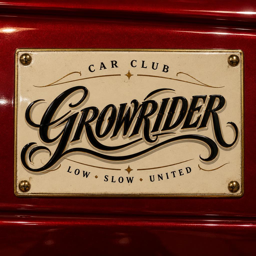 "GROWRIDER
CAR CLUB
LOW • SLOW • UNITED" — Chicano | AI Text Effect Generator