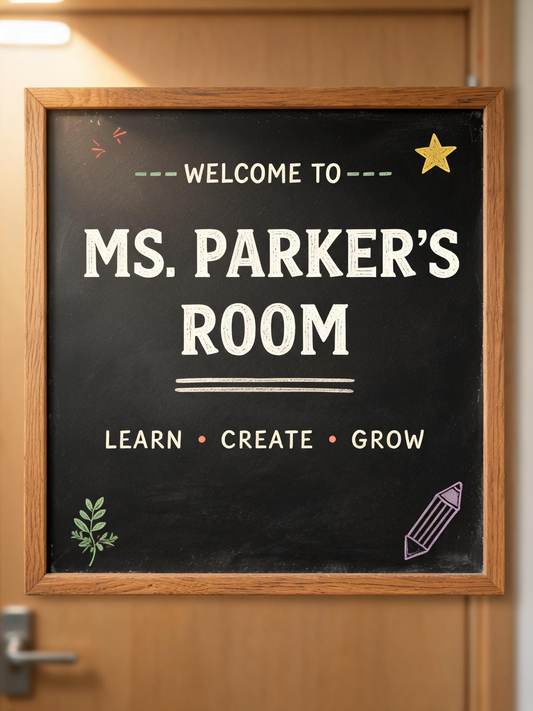 "I need a classroom door sign for Ms. Parker's Room" — Chalk | AI Text Effect Generator