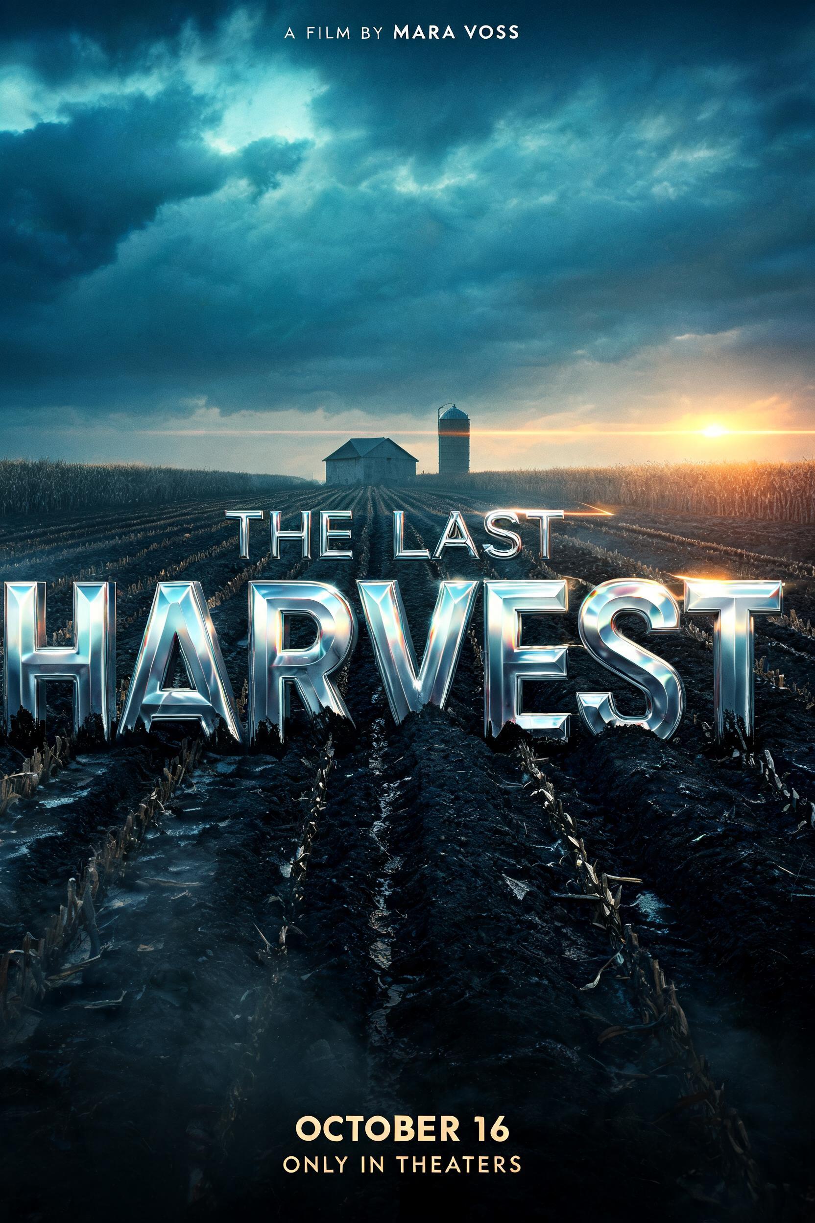 "THE LAST HARVEST
A FILM BY MARA VOSS
OCTOBER 16
ONLY IN THEATERS" — Cinematic Netflix | AI Text Effect Generator