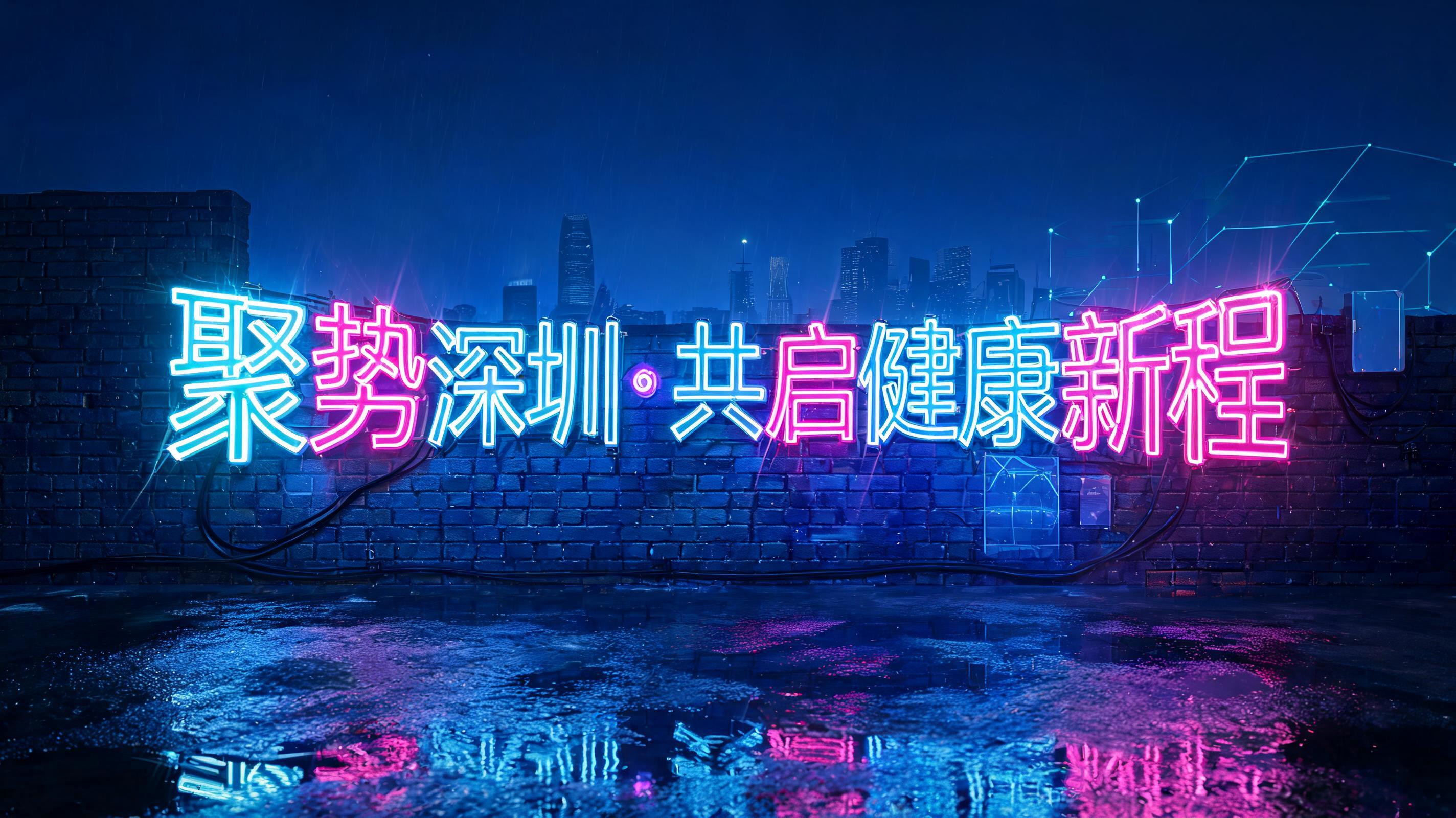 "聚势深圳・共启健康新程" — Neon Glow | AI Text Effect Generator