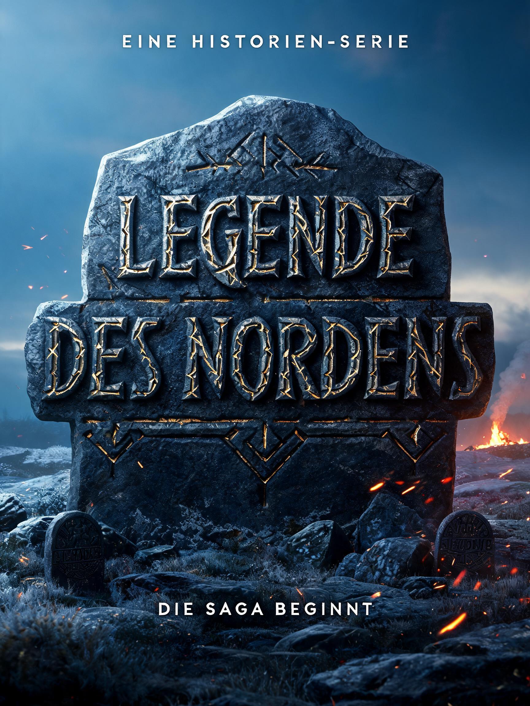 "LEGENDE
DES NORDENS
EINE HISTORIEN-SERIE
DIE SAGA BEGINNT" — Viking | AI Text Effect Generator
