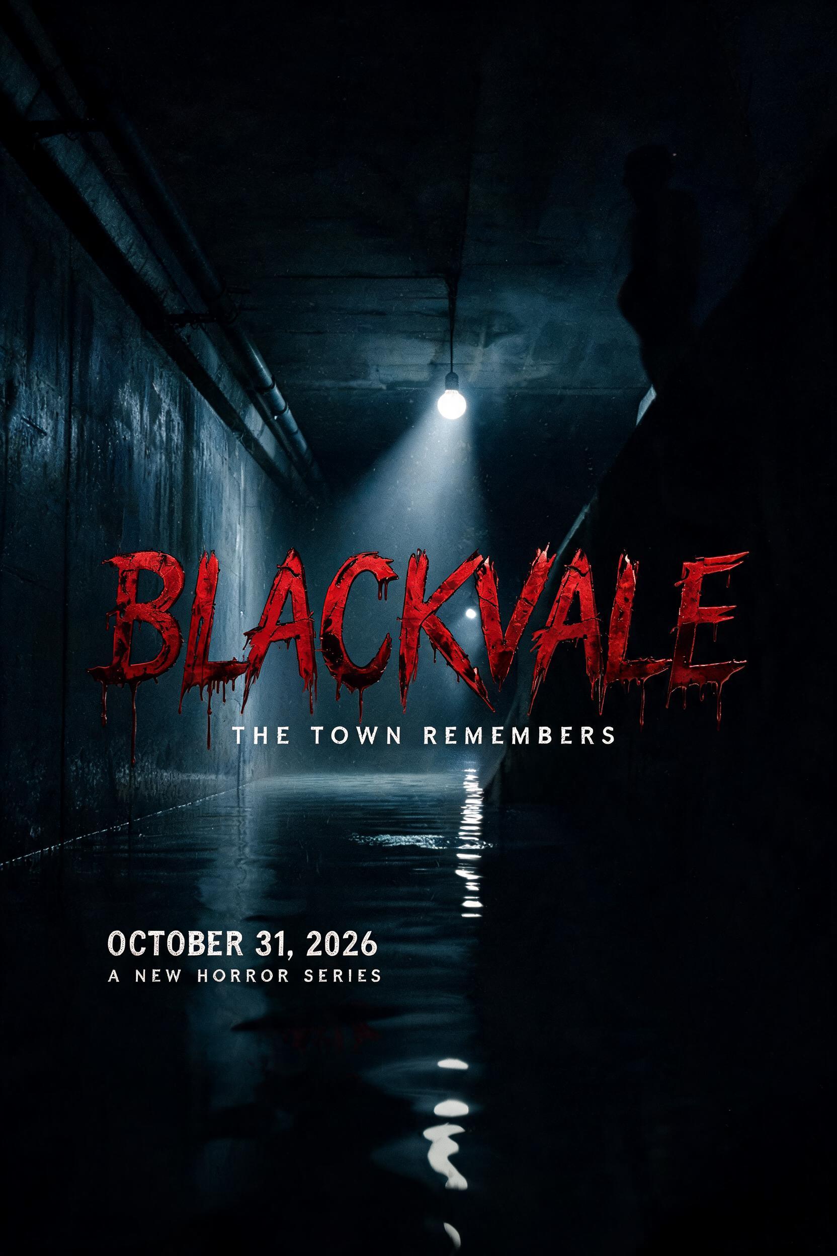 "BLACKVALE
THE TOWN REMEMBERS
OCTOBER 31, 2026
A NEW HORROR SERIES" — Cinematic Horror | AI Text Effect Generator