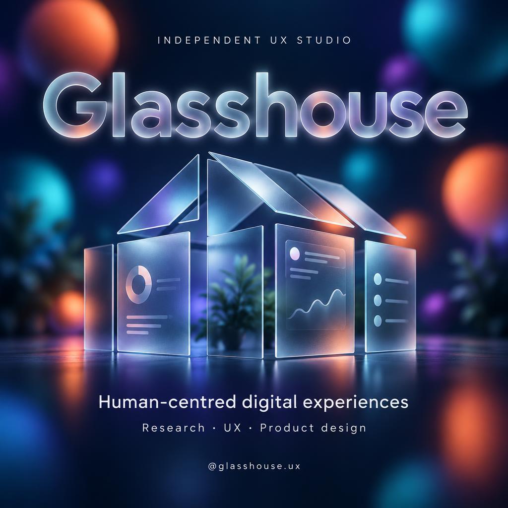 "Glasshouse
INDEPENDENT UX STUDIO
Human-centred digital experiences
Research · UX · Product design
@glasshouse.ux" — Glass Morphism | AI Text Effect Generator