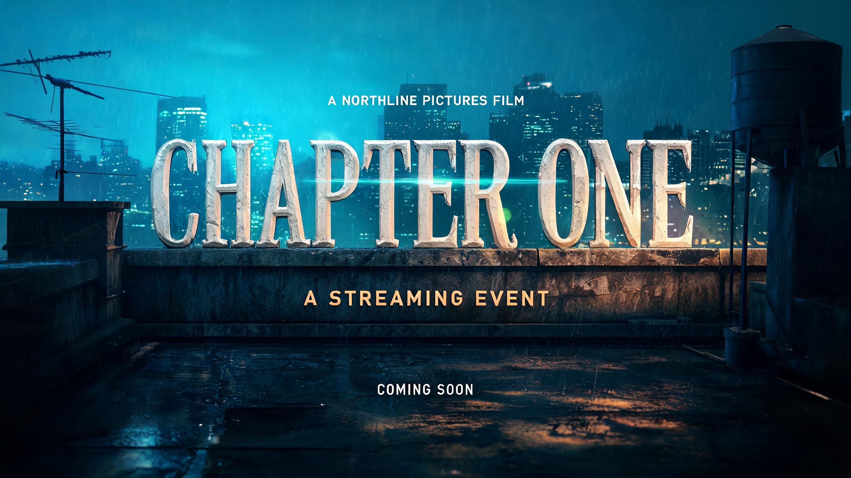 "CHAPTER ONE
A NORTHLINE PICTURES FILM
A STREAMING EVENT
COMING SOON" — Cinematic Netflix | AI Text Effect Generator