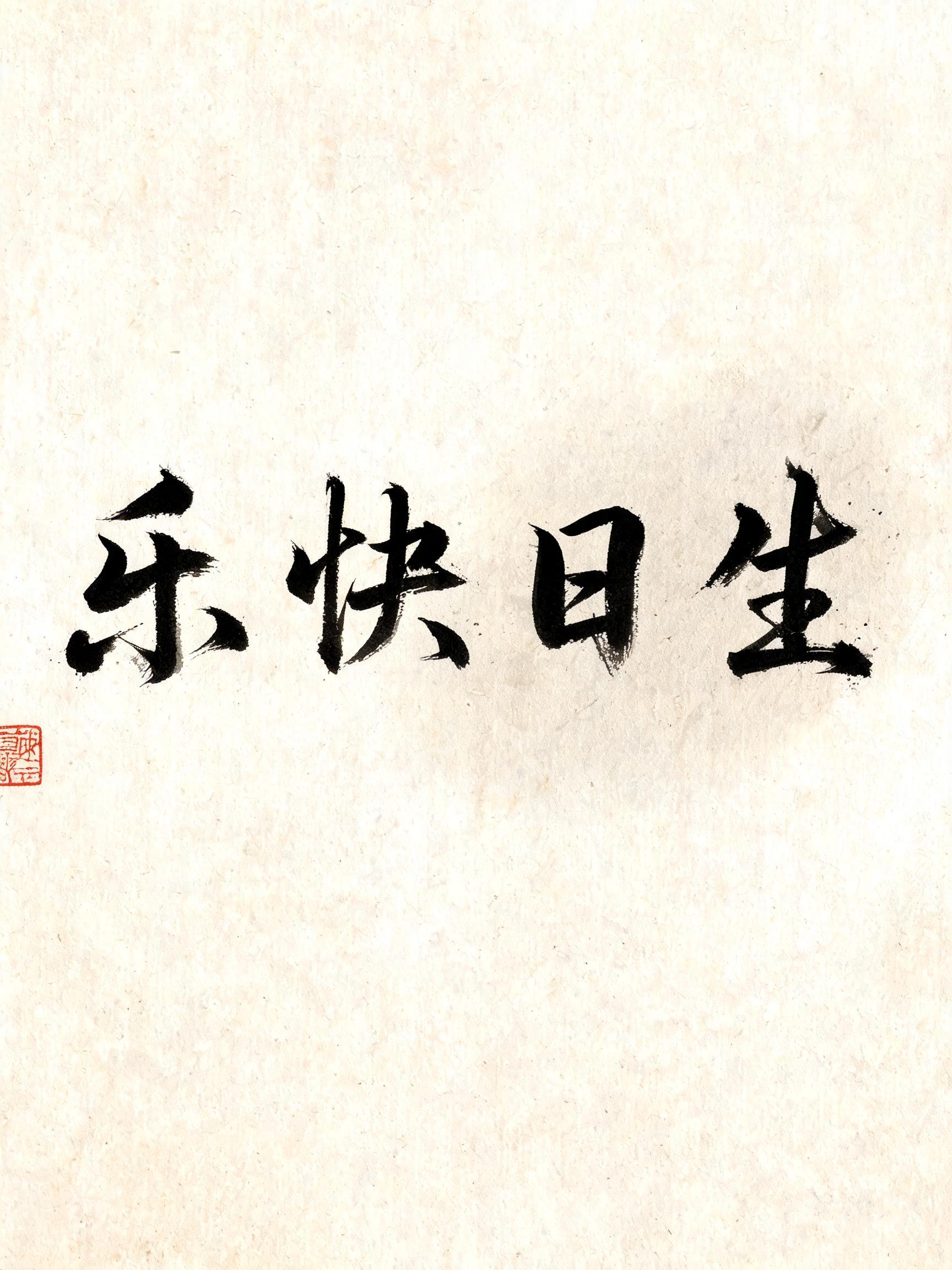 "生日快乐" — Brush Chinese Ink text effect