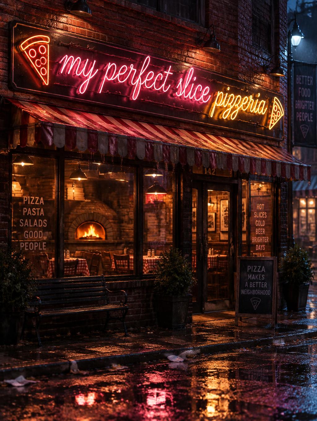 "my perfect slice pizzeria" — Neon Sign | AI Text Effect Generator
