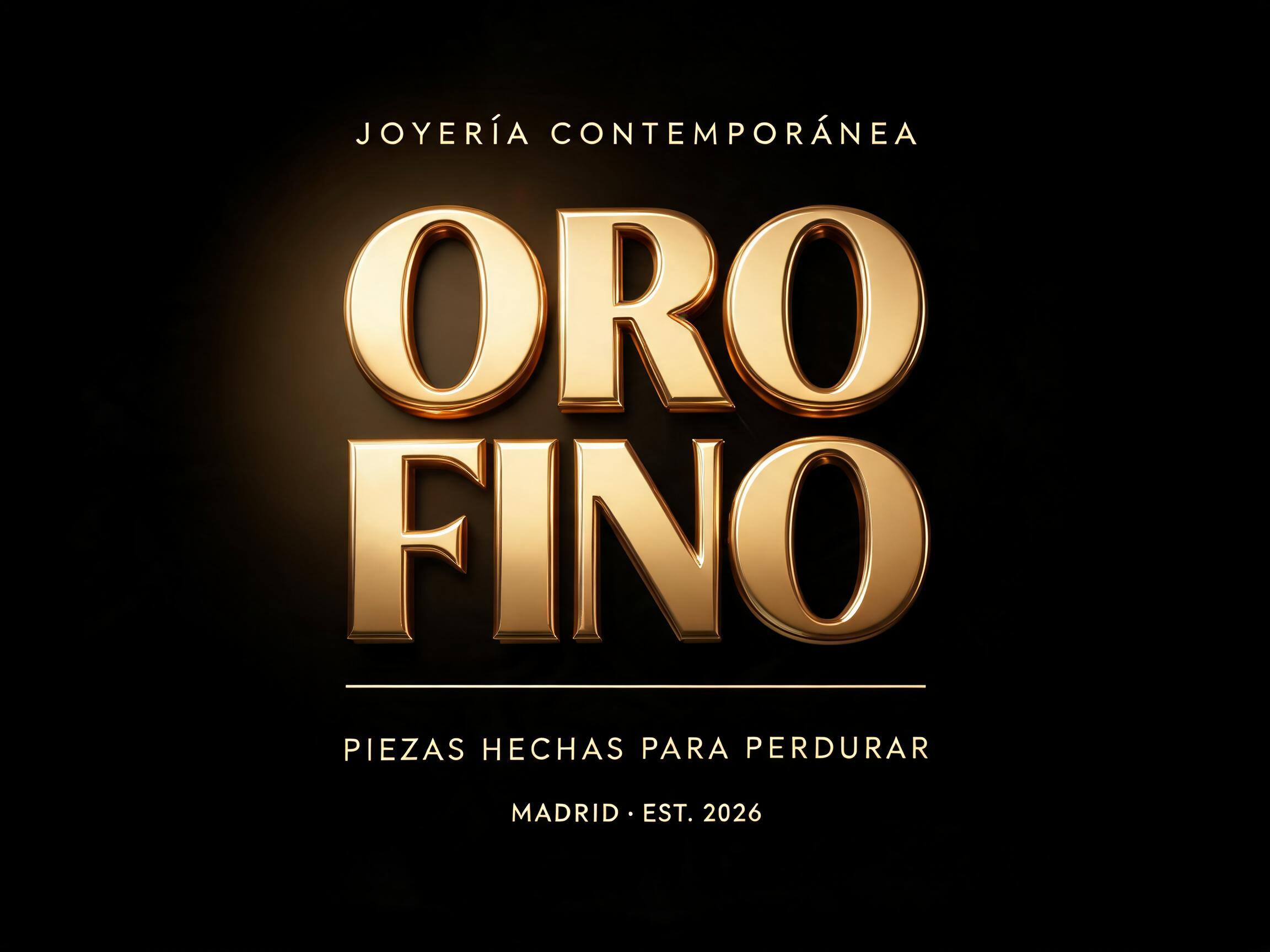 "ORO
FINO
JOYERÍA CONTEMPORÁNEA
PIEZAS HECHAS PARA PERDURAR
MADRID · EST. 2026" — 3d Bold Gold | AI Text Effect Generator