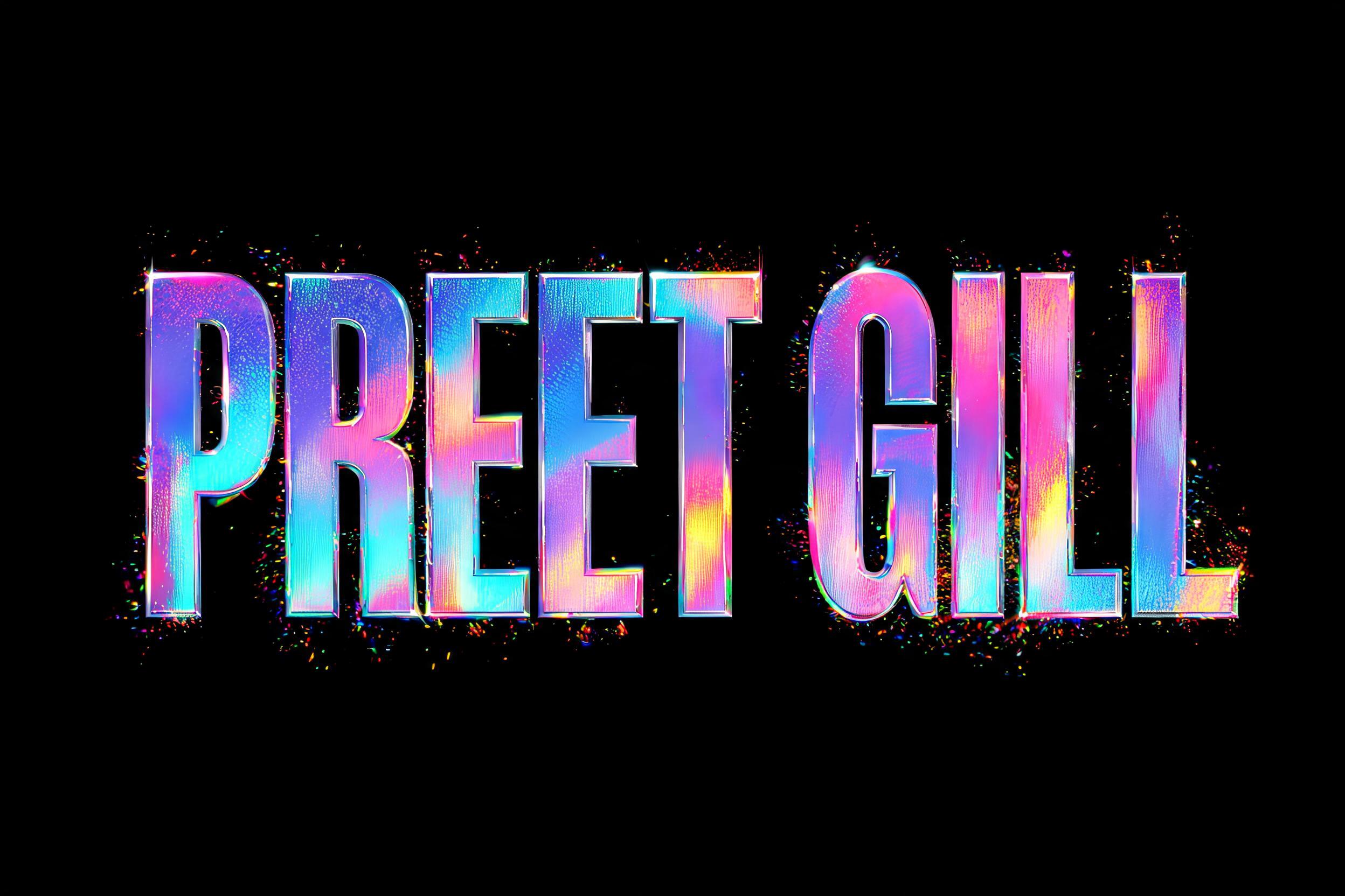 "PREET GILL" — Holographic | AI Text Effect Generator