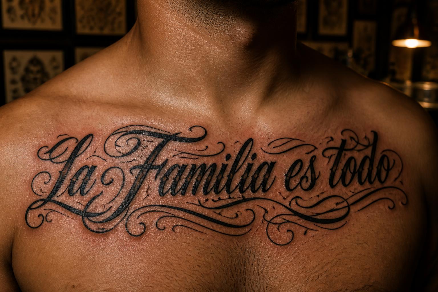 "La Familia es todo" — Tattoo text effect