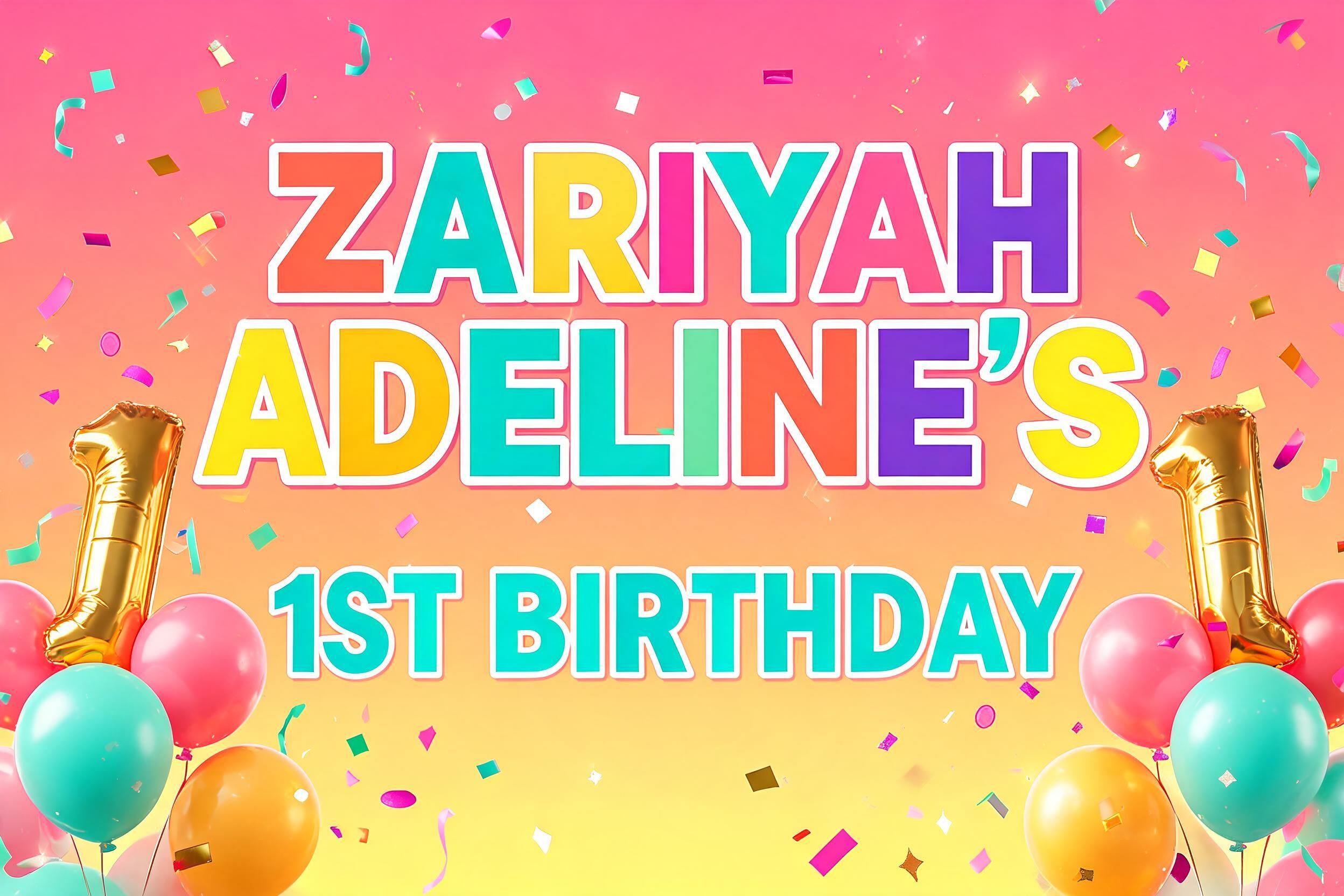 "ZARIYAH ADELINE'S 1ST BIRTHDAY" — Birthday | AI Text Effect Generator