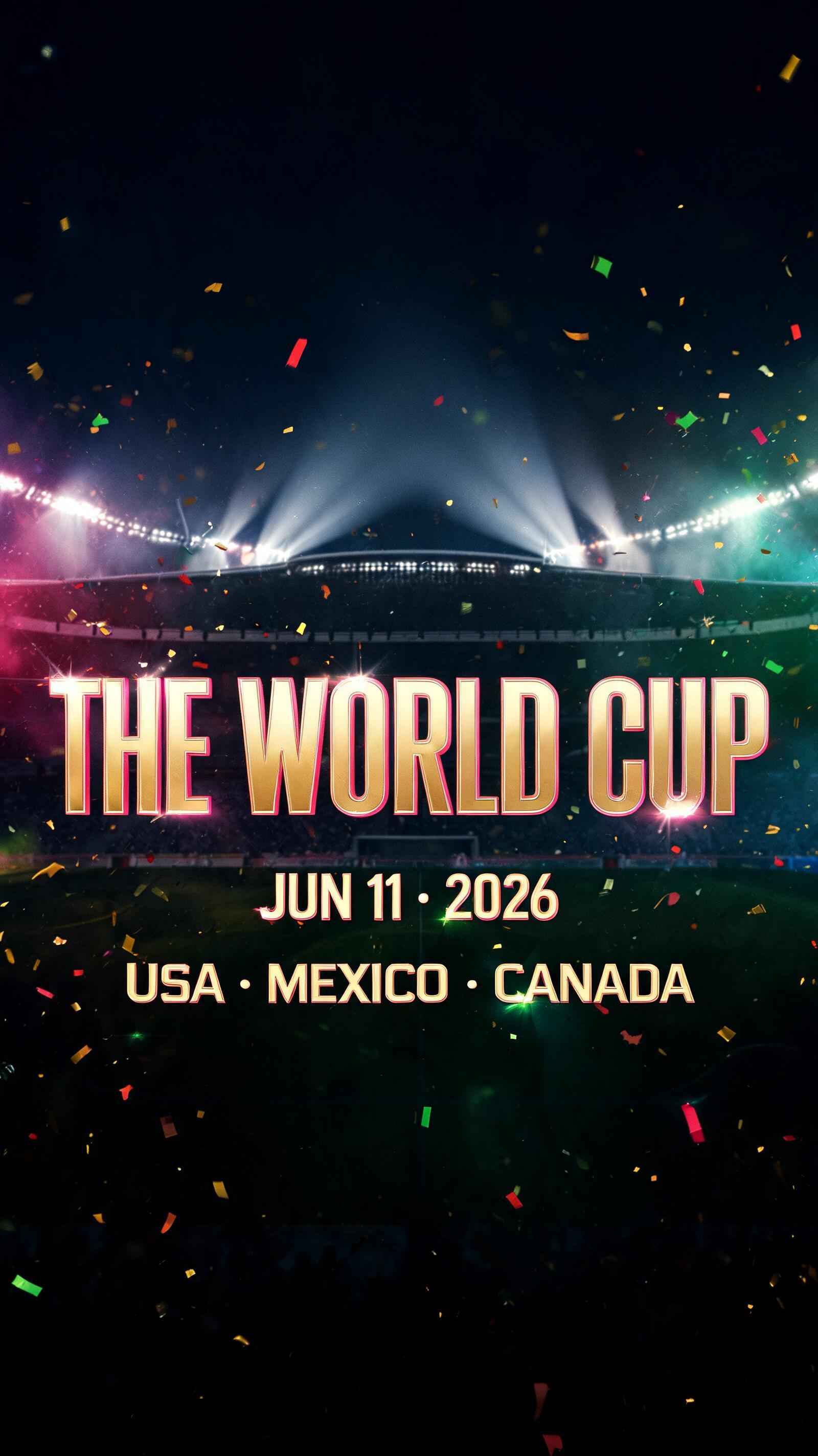 "THE WORLD CUP
JUN 11 · 2026
USA · MEXICO · CANADA" — Sports Football | AI Text Effect Generator