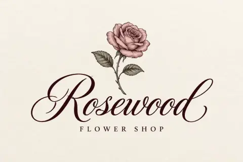 "Rosewood
FLOWER SHOP" — Cursive text effect