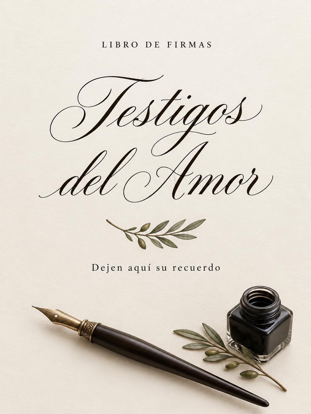 "Testigos del Amor
LIBRO DE FIRMAS
Dejen aquí su recuerdo" — Cursive Calligraphy text effect