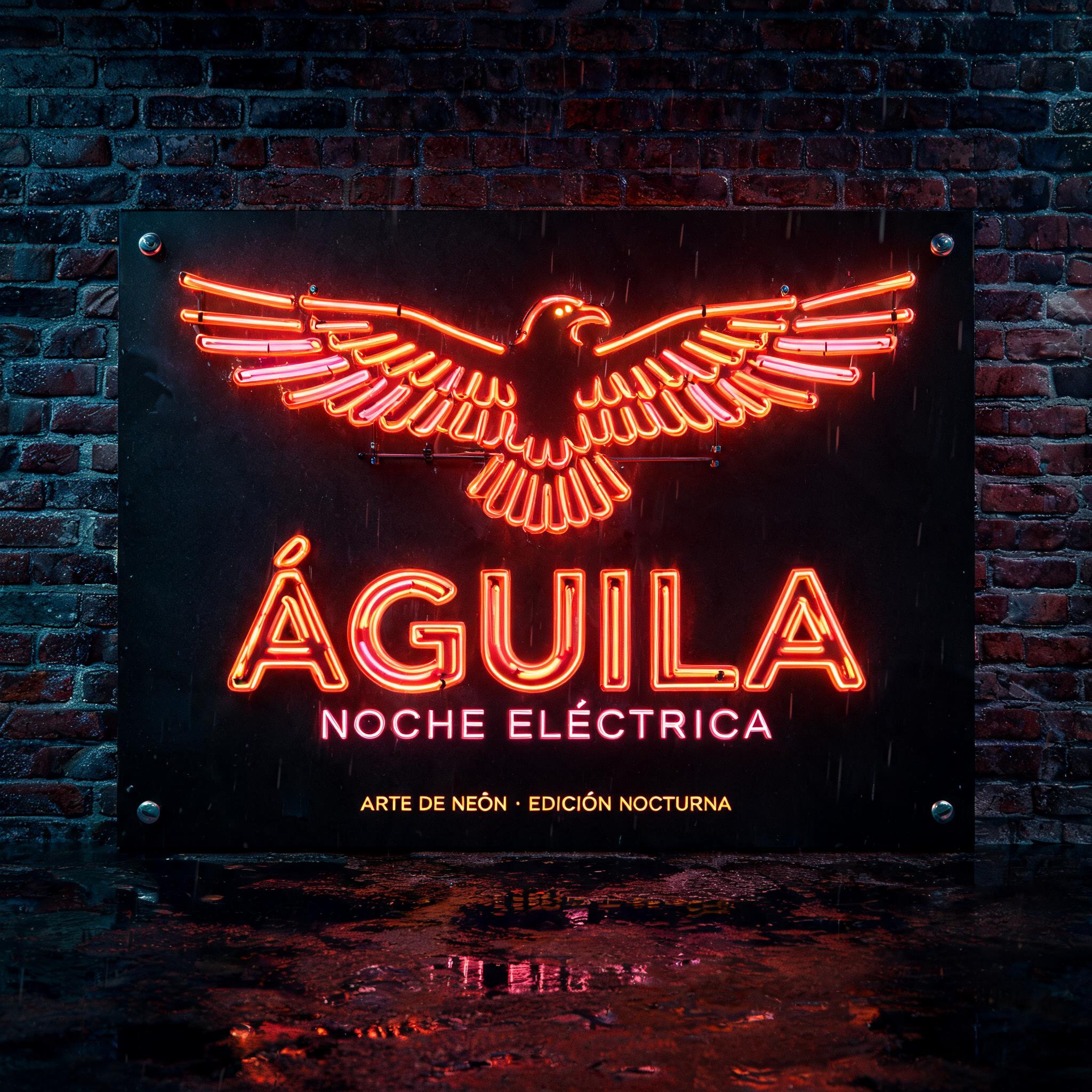 "ÁGUILA
NOCHE ELÉCTRICA
ARTE DE NEÓN · EDICIÓN NOCTURNA" — Neon Sign text effect